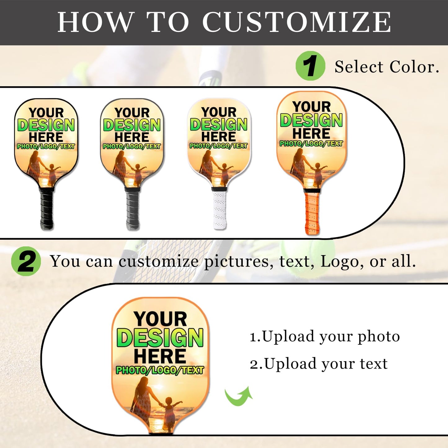 Custom Pickleball Paddles with Photo Text Logo Personalized Fiberglass Pickleball Paddle Set for Beginners Pickleball Lovers
