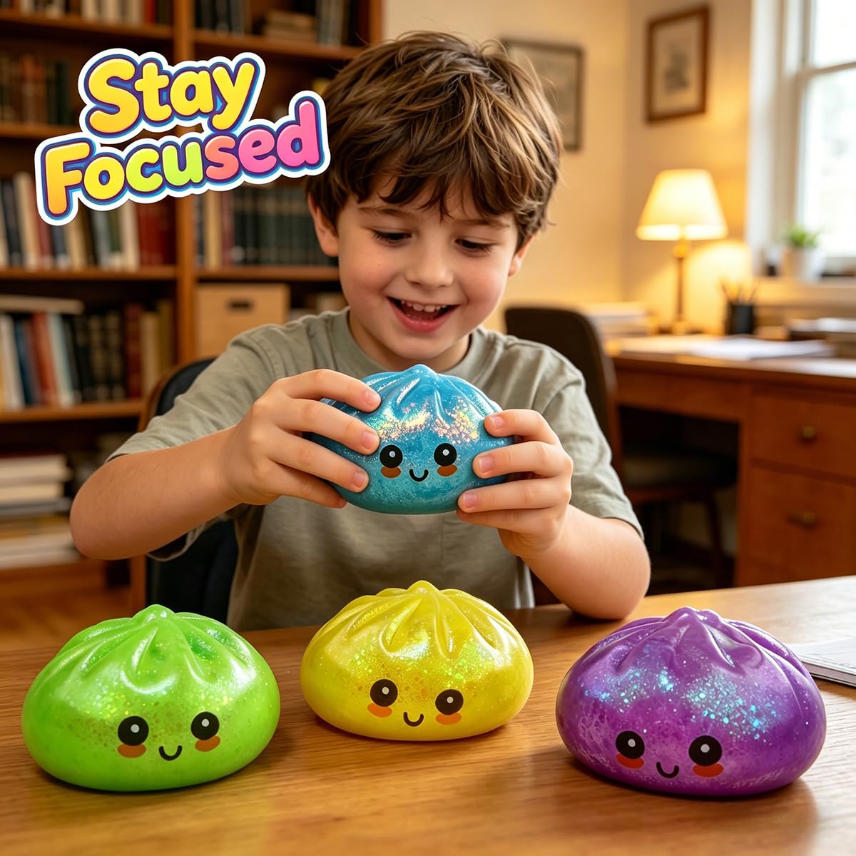 Anditoy Dumpling Squishy Toys Glitter Dumpling Stress Balls Giant Squishy Mystery Box Squeeze Toys for Adults Stress Relief Desk Toys Kids Party Favors Birthday Gifts (Blue)
