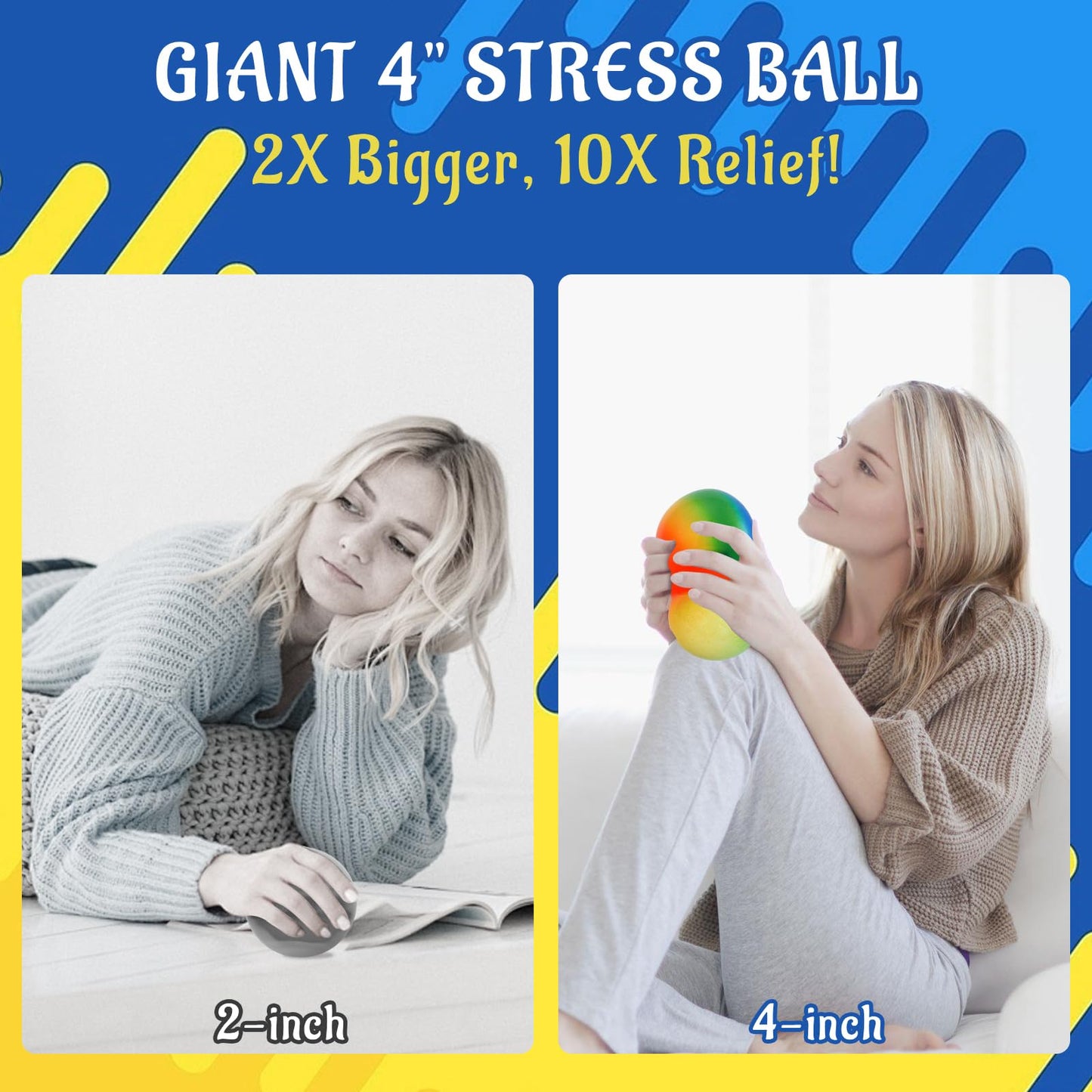 Giant 4 Inches Jumbo Stress Balls for Adults Anxiety Relief, Nedoh Balls Squishy Balls Fidget Squeeze Squish Big Ball for Anti-Stress