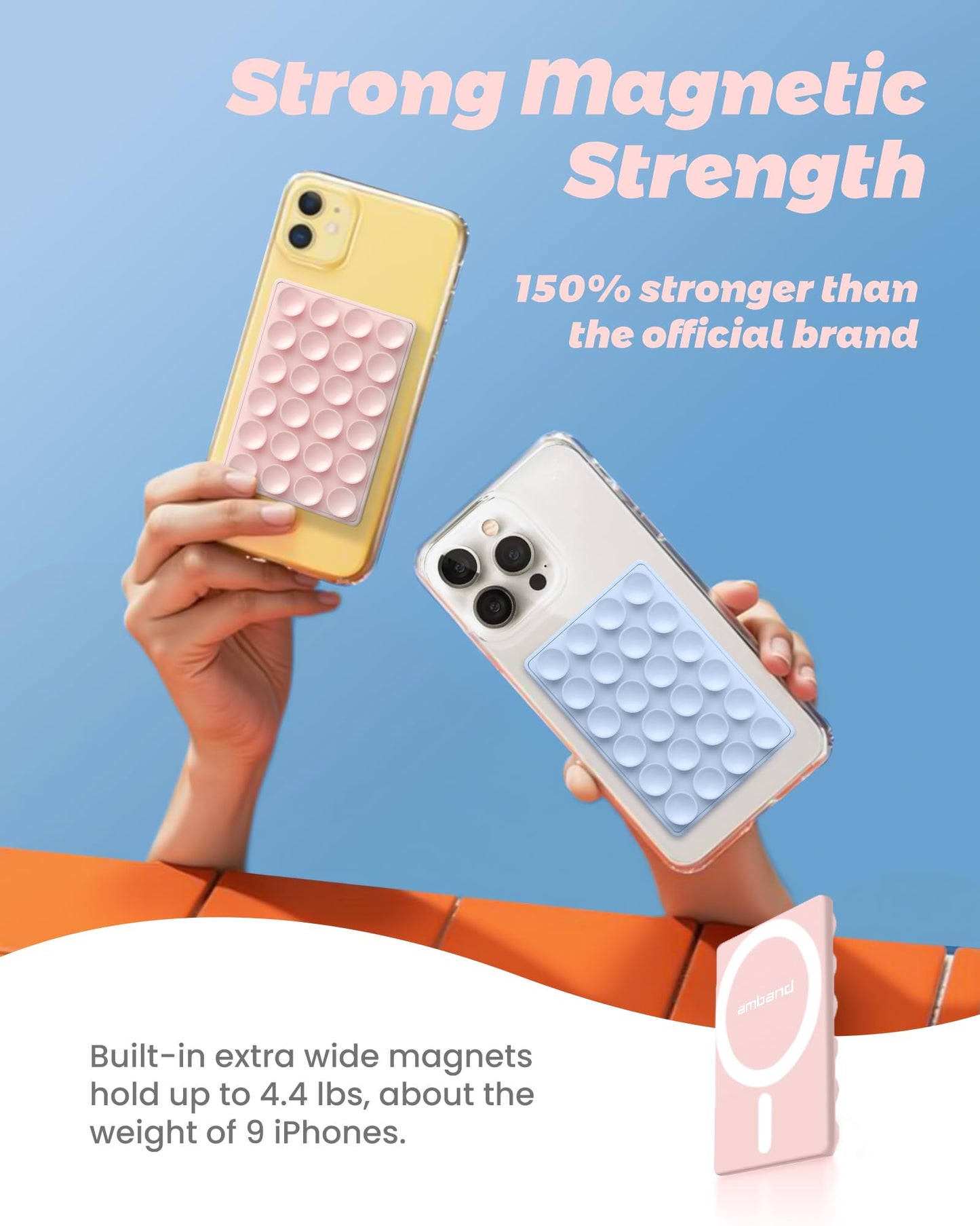 amBand Magnetic Suction Mirror Window Phone Holder, Sticky Grip Double Sided Mount for iPhone, Gym Bathroom Kitchen, Hands-Free for Makeup FaceTime Shower Viewing with MagSafe Accessories, Frost White