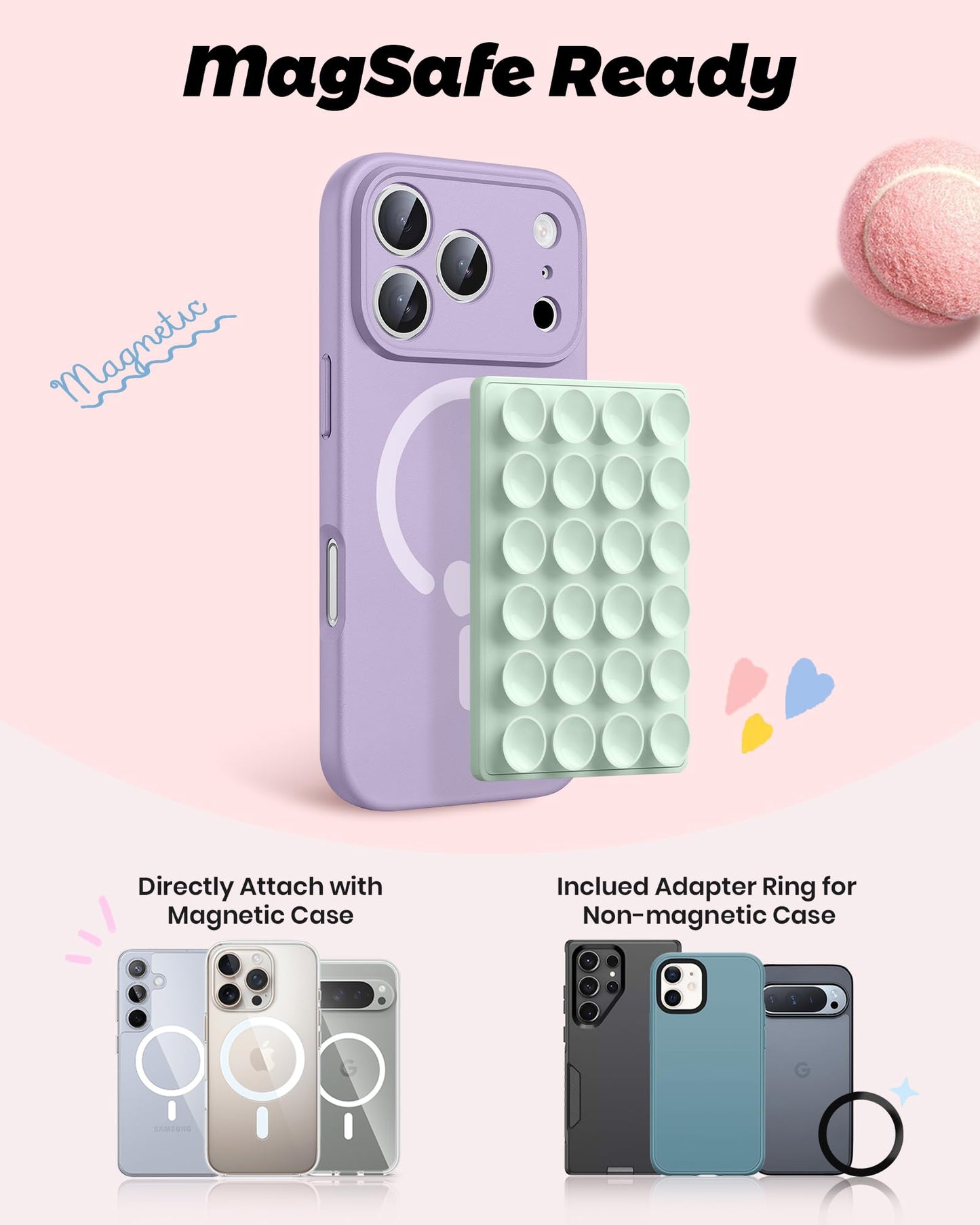 amBand Magnetic Suction Mirror Window Phone Holder, Sticky Grip Double Sided Mount for iPhone, Gym Bathroom Kitchen, Hands-Free for Makeup FaceTime Shower Viewing with MagSafe Accessories, Frost White