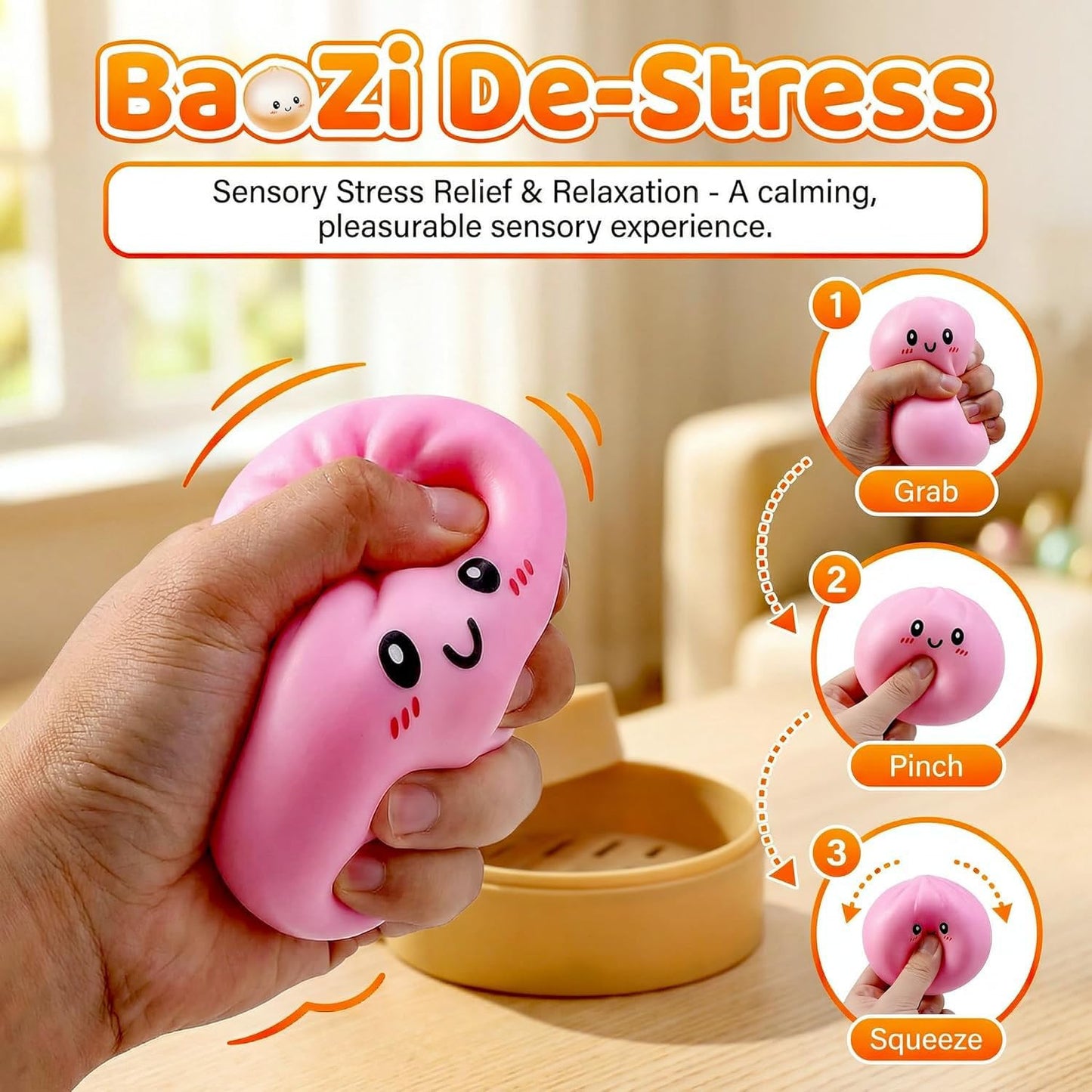 Dumpling Squishies, Glitter Dumpling, Glitter Dumplings Squishy with Box, Dumplings Sensory Squeeze Toy for Stress Relief Stretchy Desk Toys (Gold)