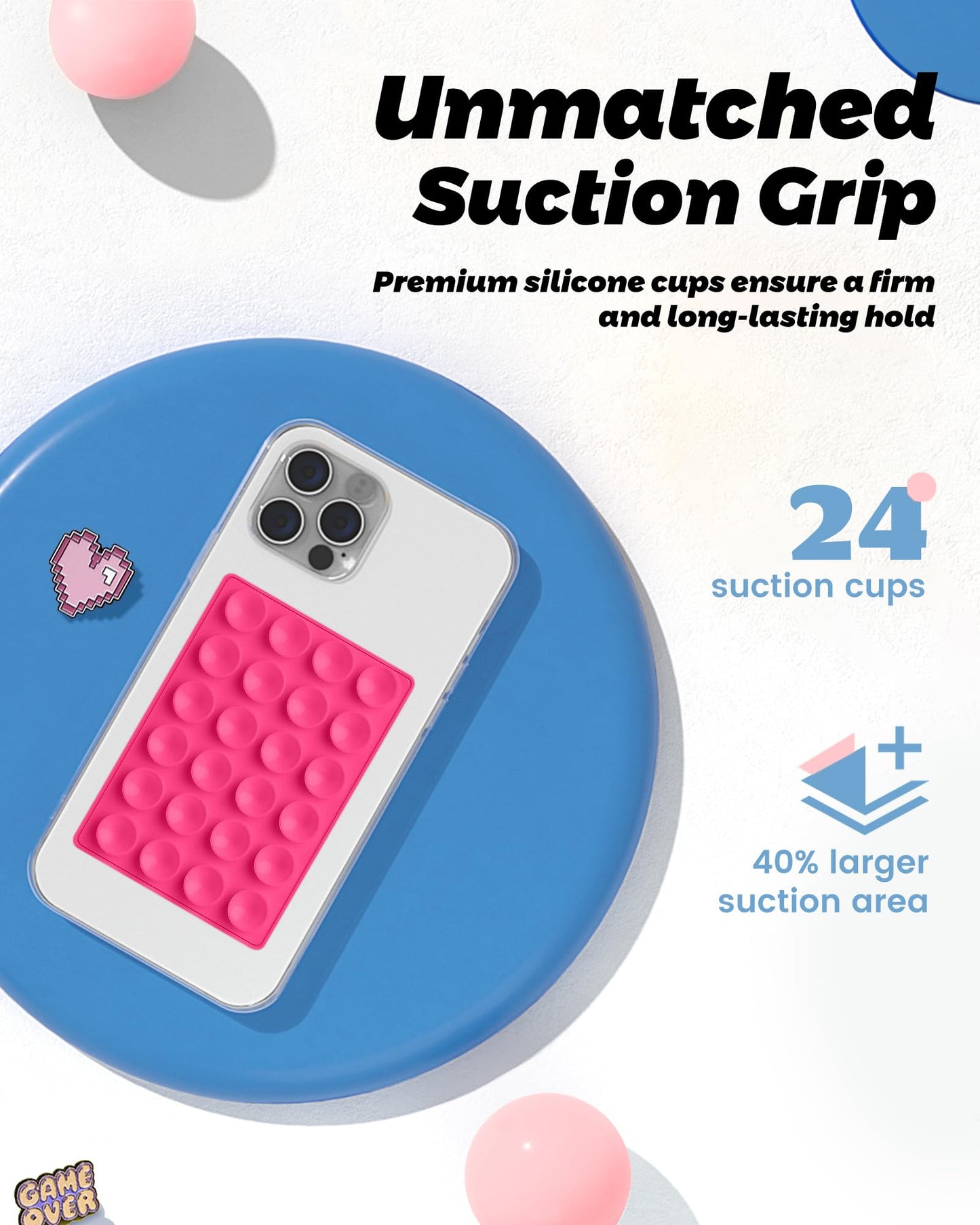 amBand Magnetic Suction Mirror Window Phone Holder, Sticky Grip Double Sided Mount for iPhone, Gym Bathroom Kitchen, Hands-Free for Makeup FaceTime Shower Viewing with MagSafe Accessories, Frost White