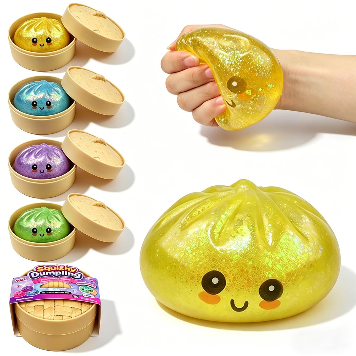Anditoy Dumpling Squishy Toys Glitter Dumpling Stress Balls Giant Squishy Mystery Box Squeeze Toys for Adults Stress Relief Desk Toys Kids Party Favors Birthday Gifts (Blue)