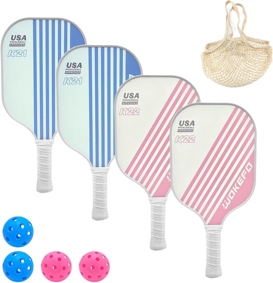 Pickleball Paddles Set- Premium Fiberglass Face & Polymer Honeycomb Core Pickleball Set Includes 4 Pickleball Paddles + 4 Pickleball Balls + 1 Bag,Pickleballs Paddle Pack Gifts for Beginner&Pro