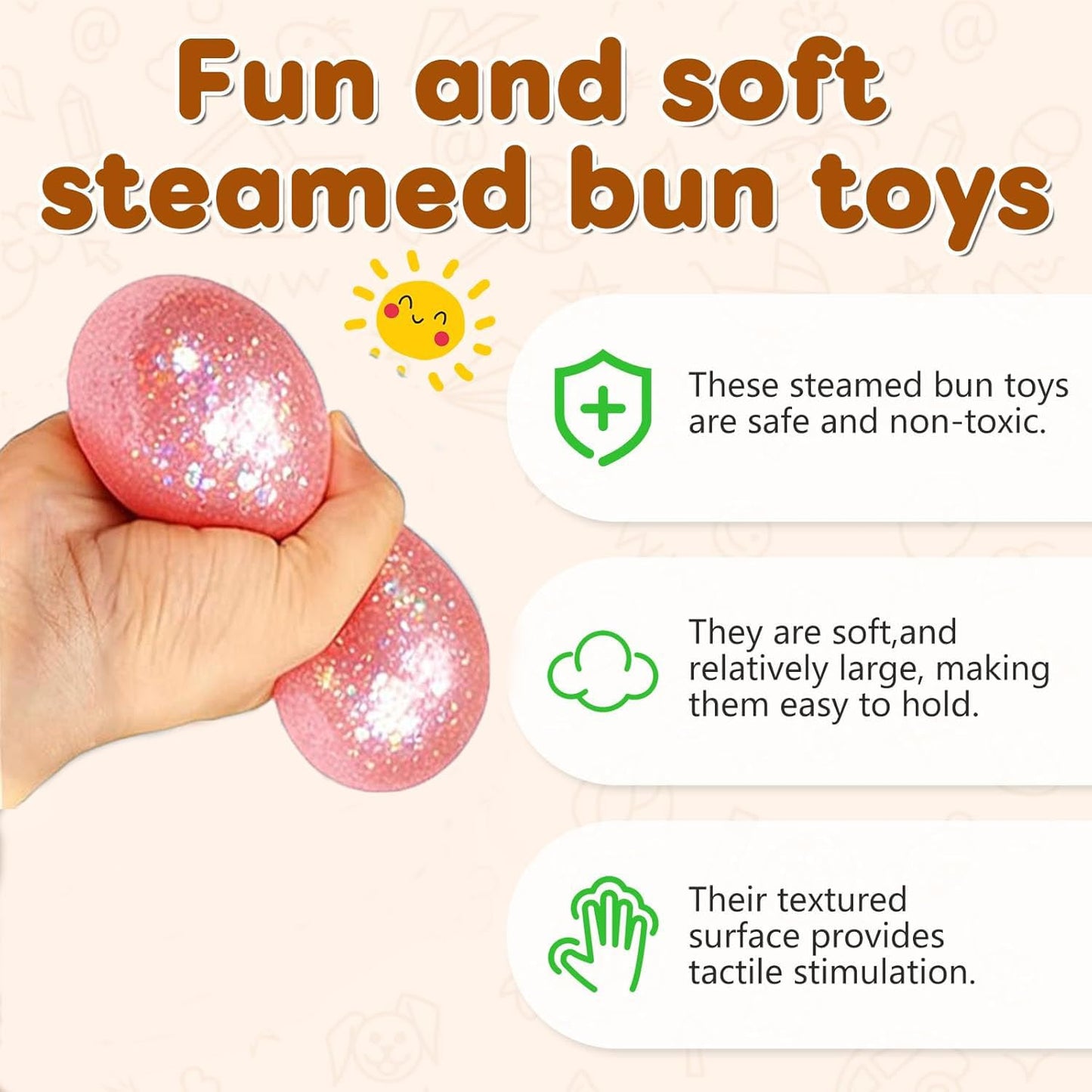 Dumpling Squishies, Glitter Dumpling, Glitter Dumplings Squishy with Box, Dumplings Sensory Squeeze Toy for Stress Relief Stretchy Desk Toys (Gold)