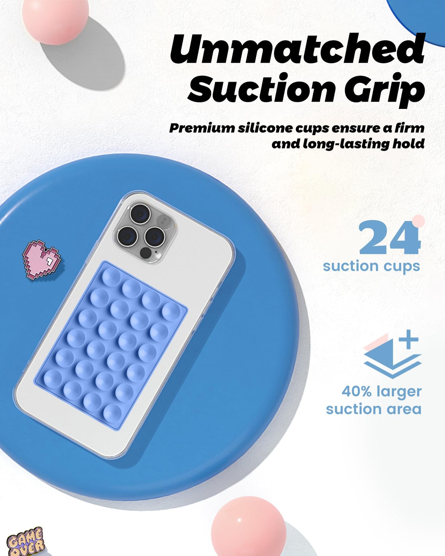 amBand Magnetic Suction Mirror Window Phone Holder, Sticky Grip Double Sided Mount for iPhone, Gym Bathroom Kitchen, Hands-Free for Makeup FaceTime Shower Viewing with MagSafe Accessories, Frost White