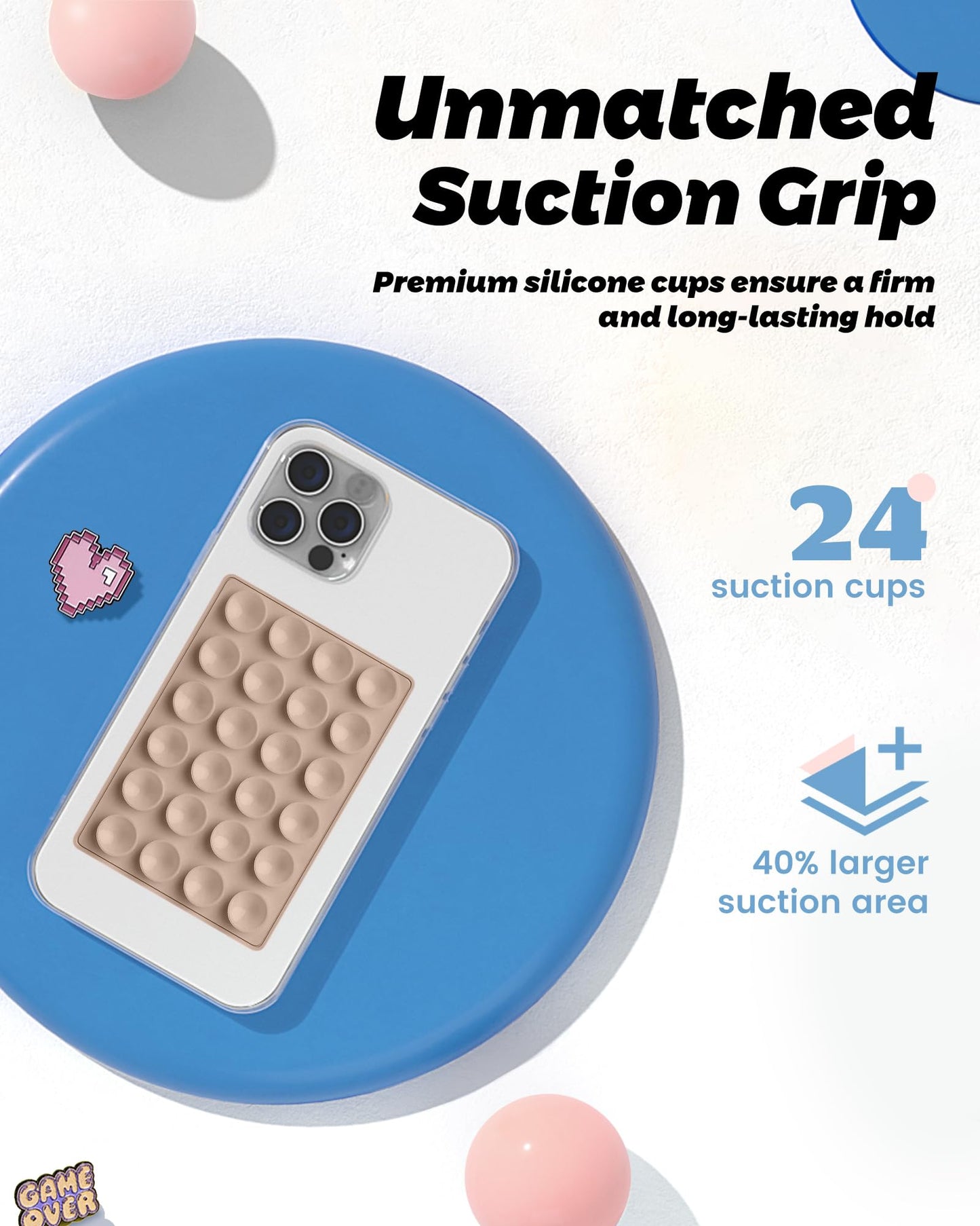 amBand Magnetic Suction Mirror Window Phone Holder, Sticky Grip Double Sided Mount for iPhone, Gym Bathroom Kitchen, Hands-Free for Makeup FaceTime Shower Viewing with MagSafe Accessories, Frost White