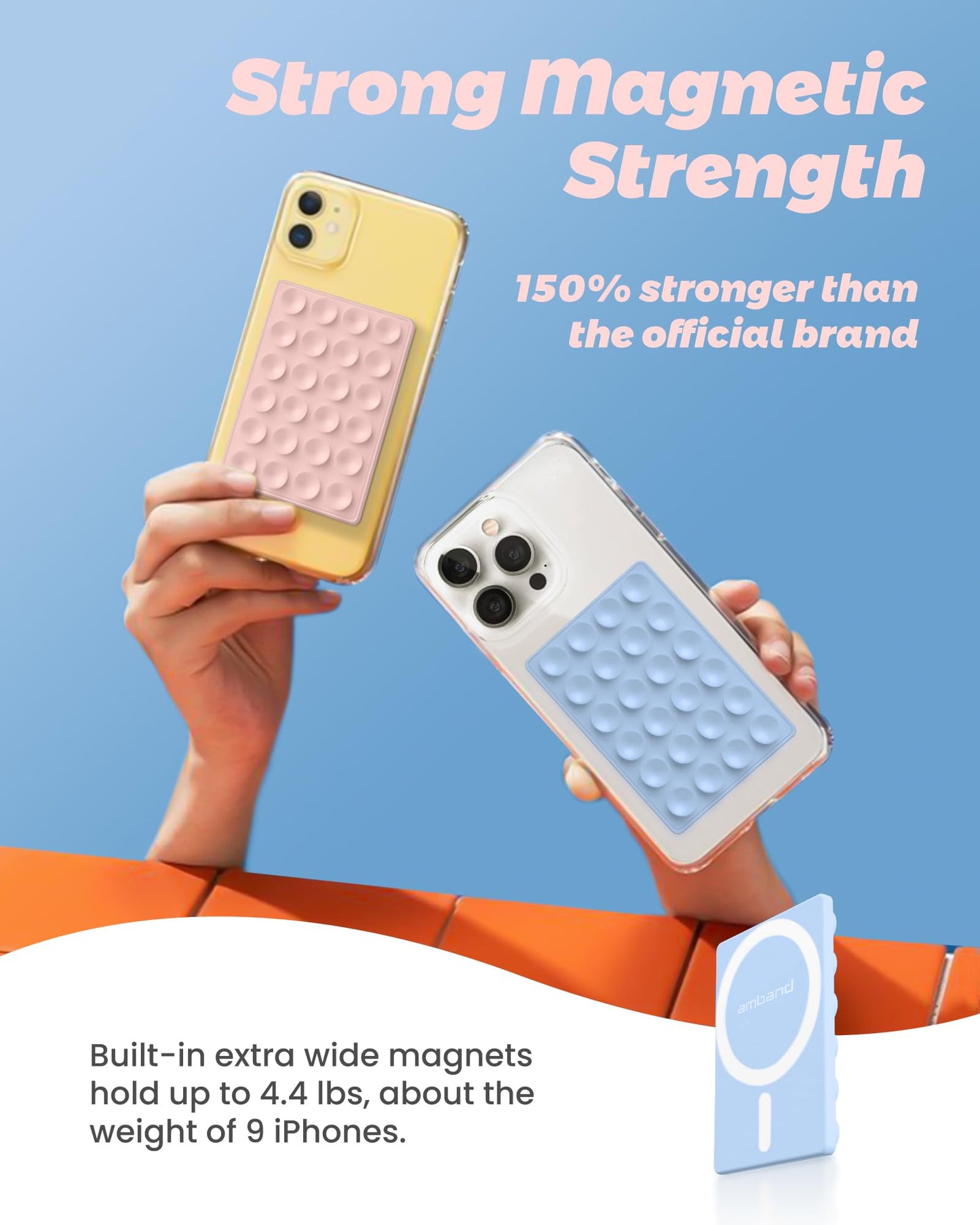 amBand Magnetic Suction Mirror Window Phone Holder, Sticky Grip Double Sided Mount for iPhone, Gym Bathroom Kitchen, Hands-Free for Makeup FaceTime Shower Viewing with MagSafe Accessories, Frost White