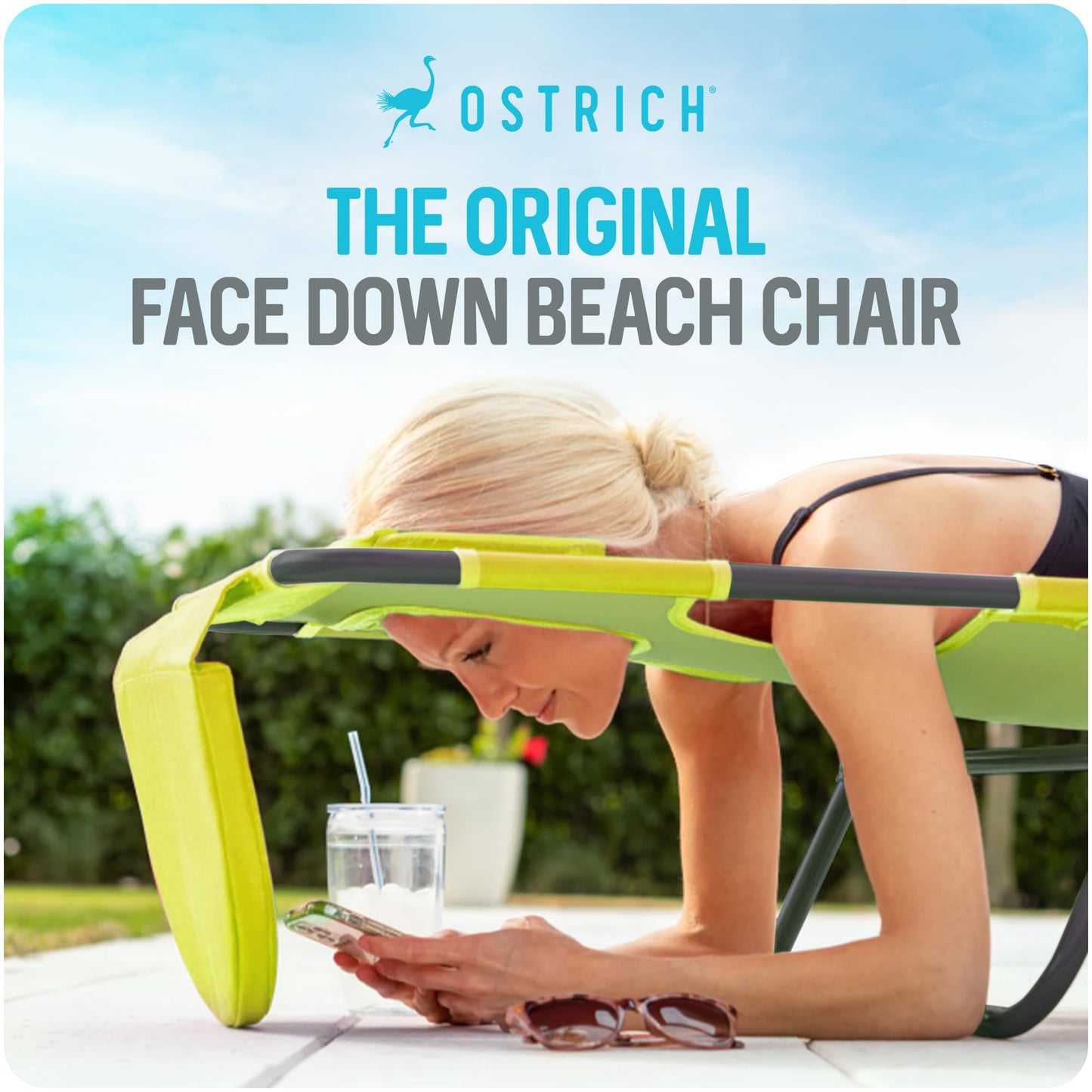 Ostrich the Original Chaise 72 x 22 Inch Lounge Portable Reclining Lounger, Outdoor Patio, Beach, Lawn, Camping, or Pool Tanning Chair, Teal