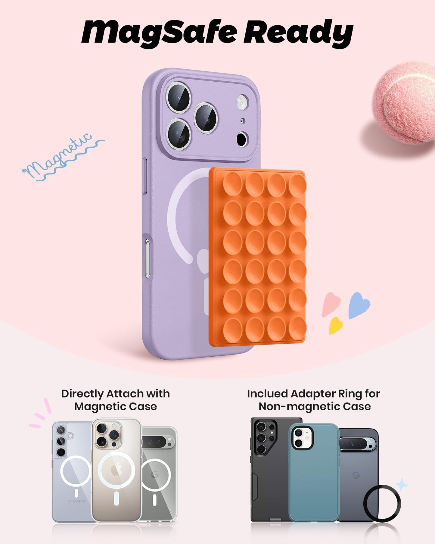 amBand Magnetic Suction Mirror Window Phone Holder, Sticky Grip Double Sided Mount for iPhone, Gym Bathroom Kitchen, Hands-Free for Makeup FaceTime Shower Viewing with MagSafe Accessories, Frost White