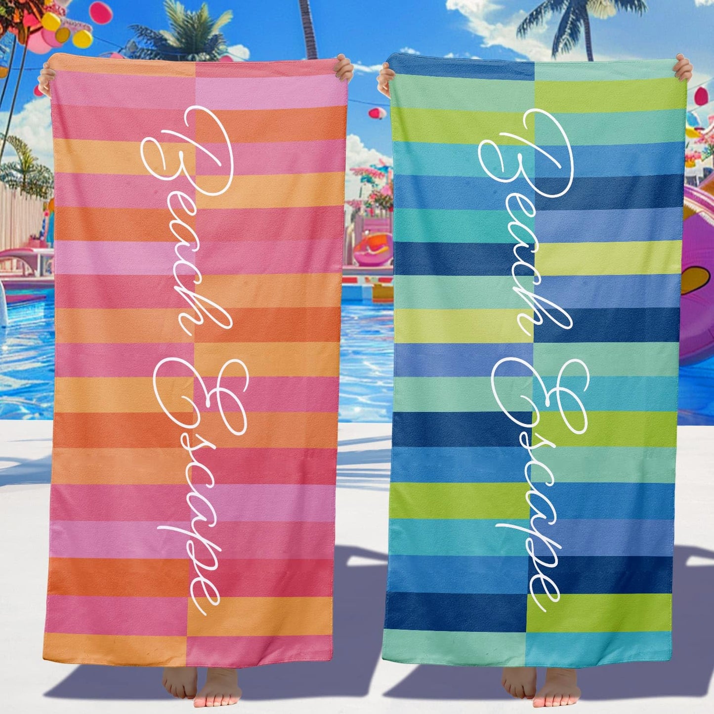 Personalized Beach Towels for Kids Adults - Custom Kids Beach Towels with Names- Customized Sand Free Quick Dry Striped Bath/Pool/Beach Towel for Boys Girls Women Men(Color1)