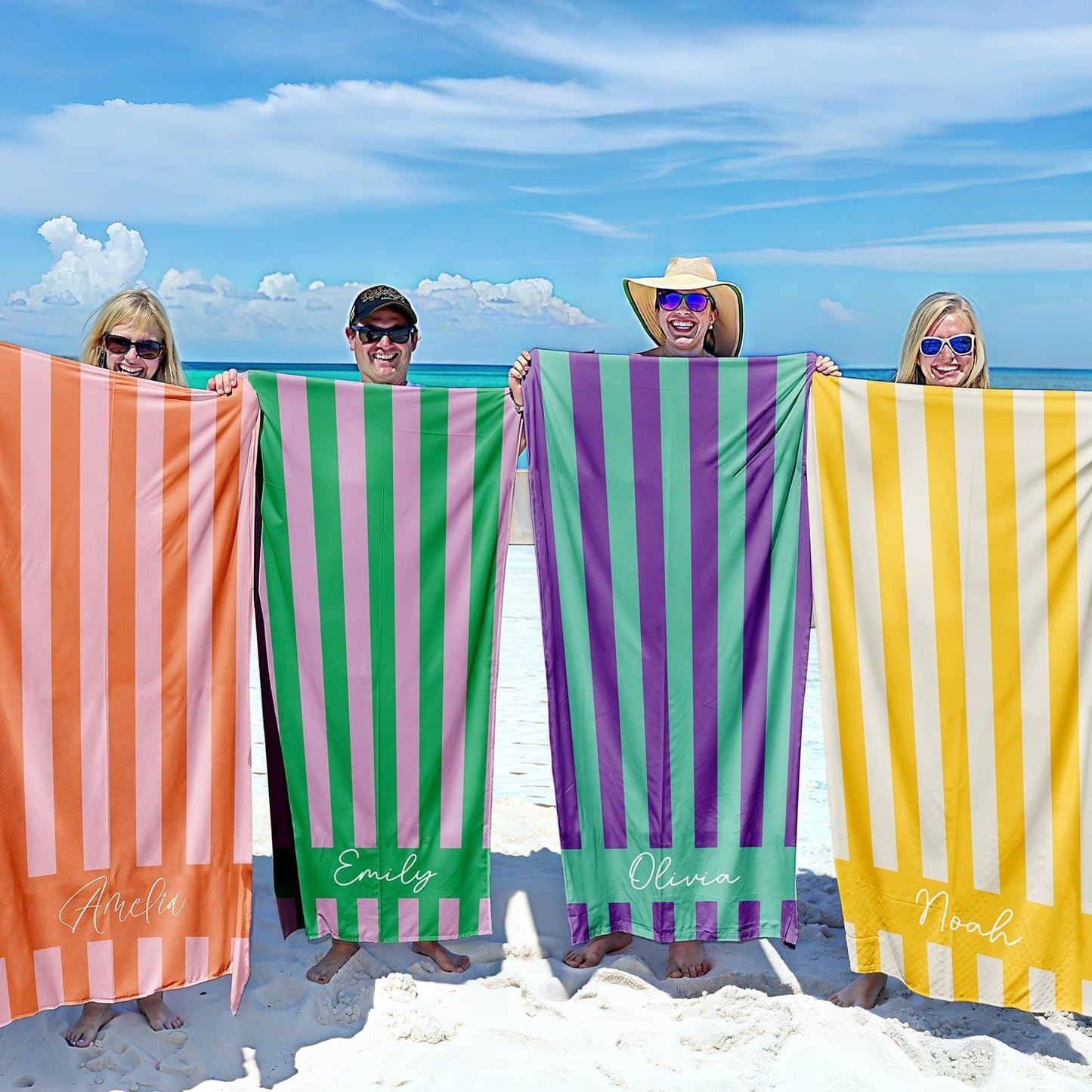 Personalized Beach Towels for Kids Adults - Custom Kids Beach Towels with Names- Customized Sand Free Quick Dry Striped Bath/Pool/Beach Towel for Boys Girls Women Men(Color1)