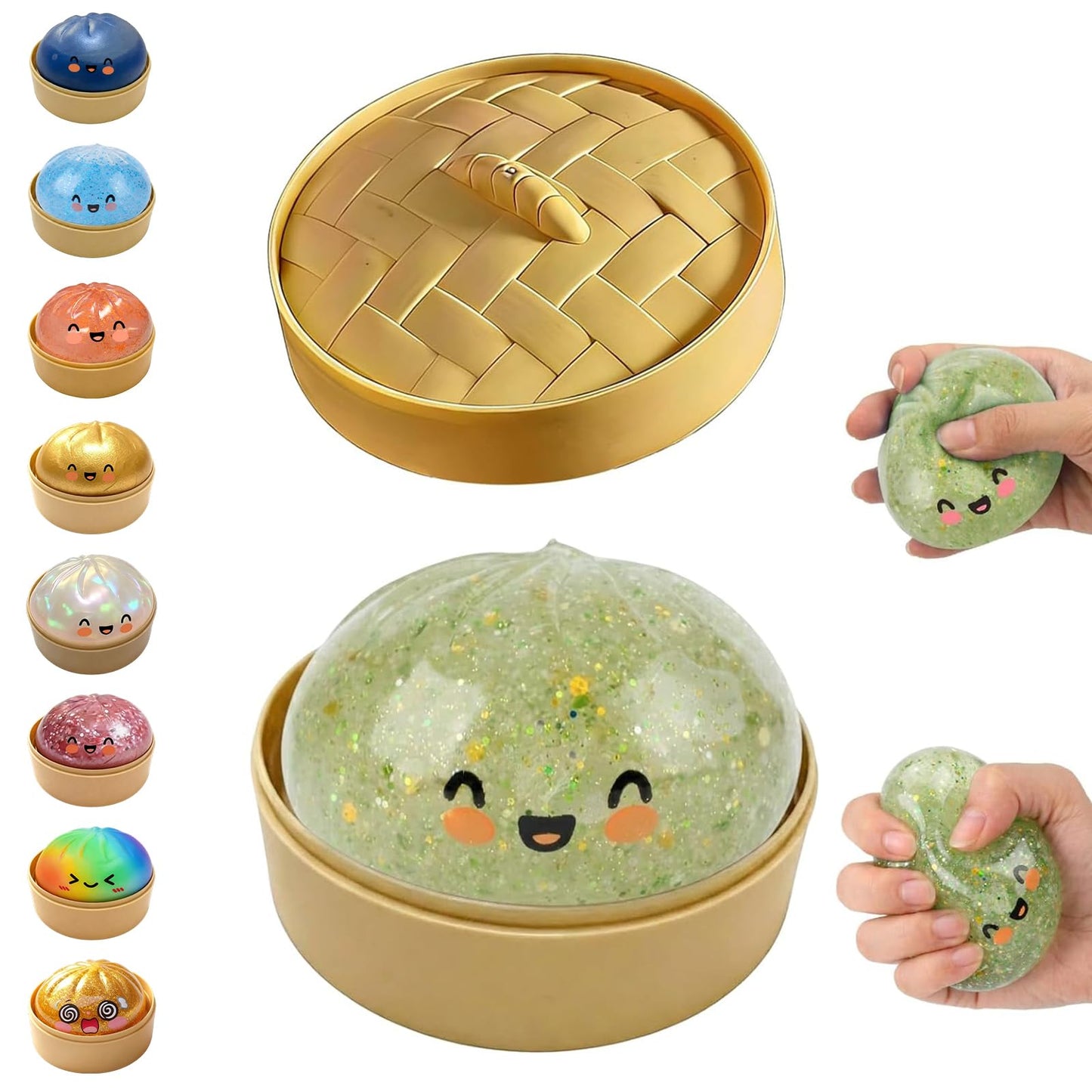 Glitter Dumpling Squishy,Dumpling Squishies,Glitter Dumpling Mystery Box,Colorful Dumpling Stress Balls Fidget,Jumbo Squishy Toy with Steamer Box Suitable for Adult use in Offices (Glitter White)