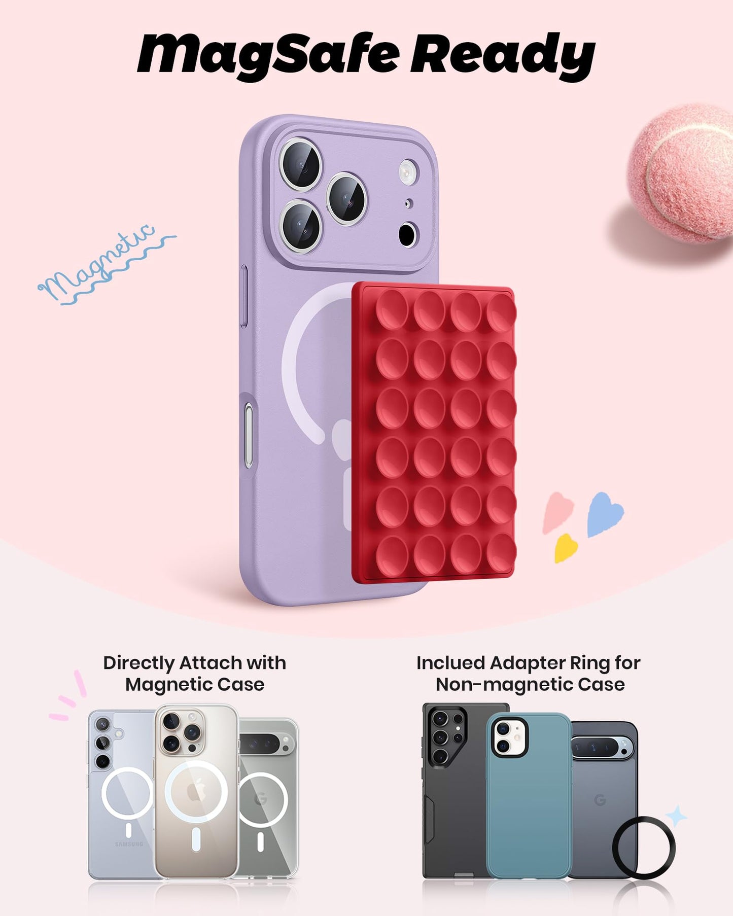 amBand Magnetic Suction Mirror Window Phone Holder, Sticky Grip Double Sided Mount for iPhone, Gym Bathroom Kitchen, Hands-Free for Makeup FaceTime Shower Viewing with MagSafe Accessories, Frost White