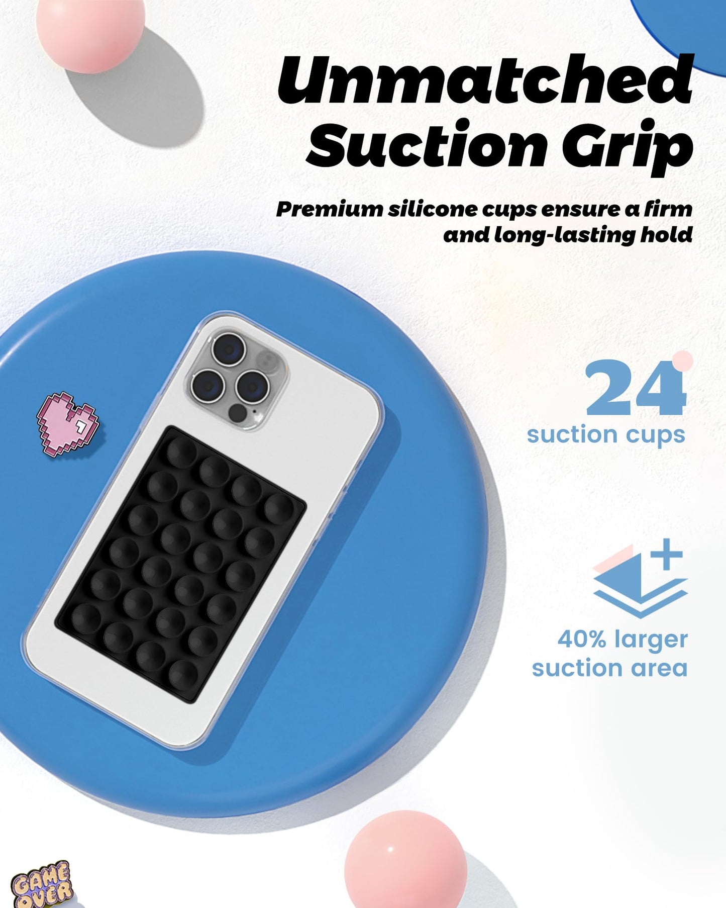 amBand Magnetic Suction Mirror Window Phone Holder, Sticky Grip Double Sided Mount for iPhone, Gym Bathroom Kitchen, Hands-Free for Makeup FaceTime Shower Viewing with MagSafe Accessories, Frost White