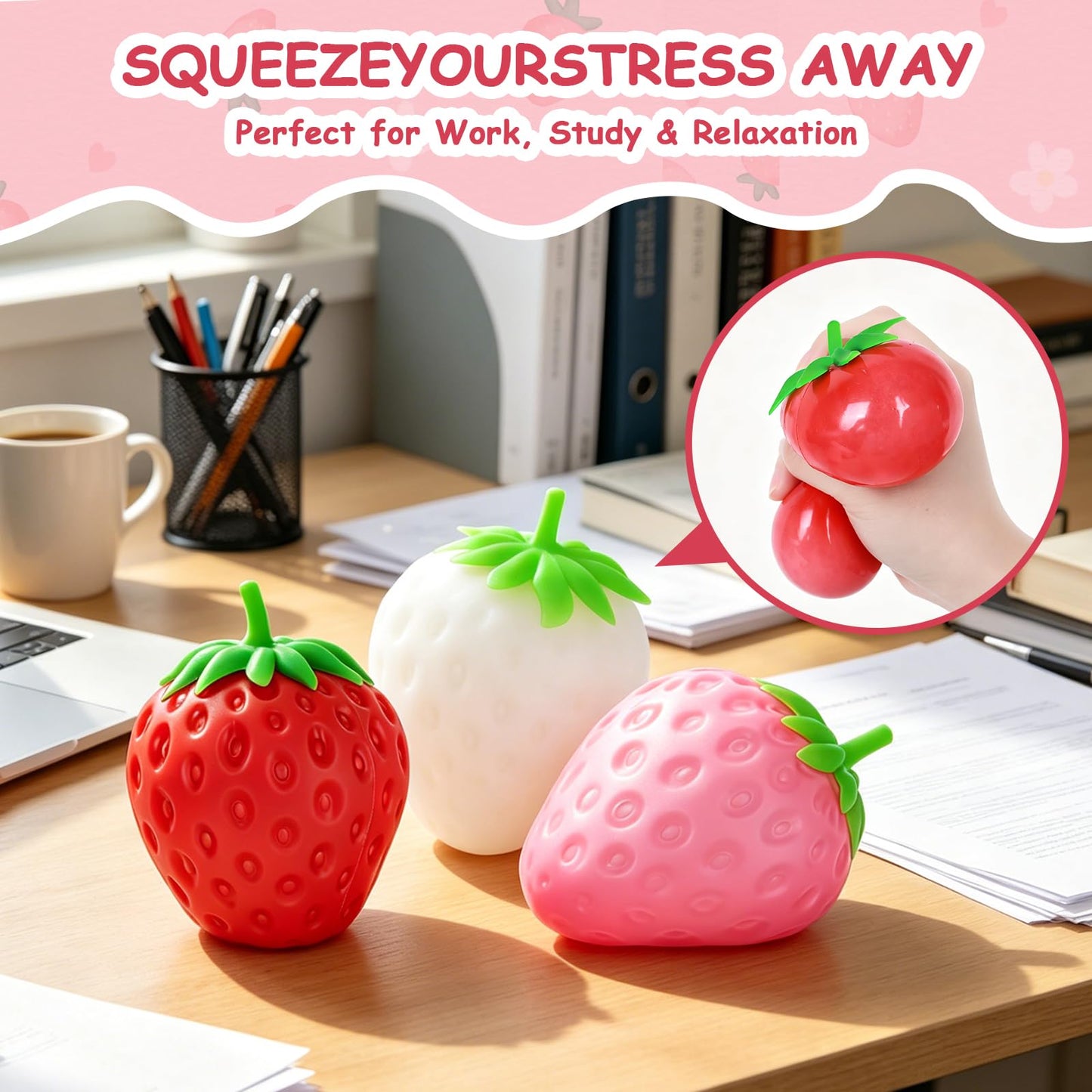 Strawberry Squishy, Strawberry Squishy Sensory Fidget Giant Jumbo Big Slow Rising Stress Ball Squeeze Toy Fruit Realistic for Relief, Adults Kids Gifts Party Favor (1pcs)