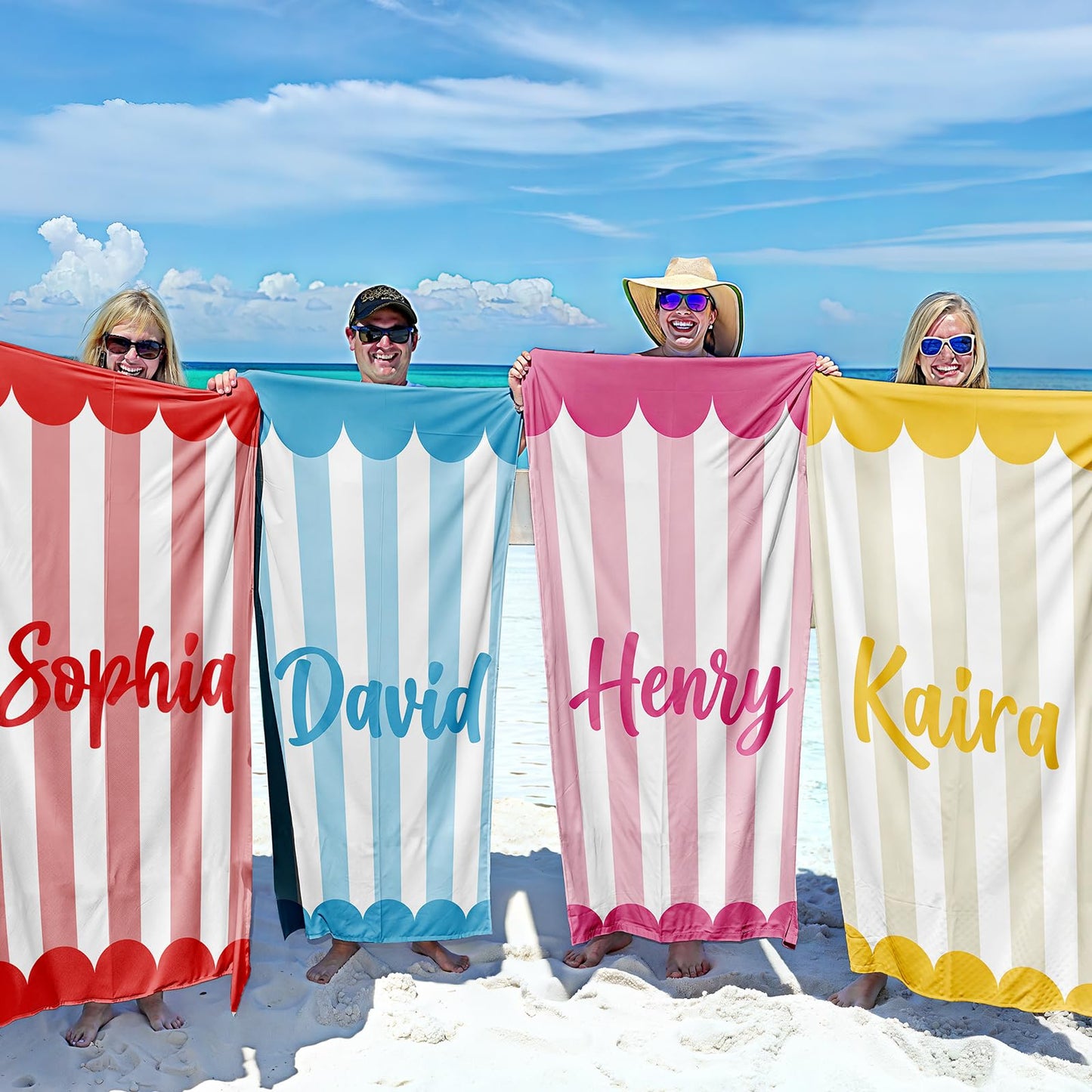 Personalized Beach Towels for Kids Adults - Custom Kids Beach Towels with Names- Customized Sand Free Quick Dry Striped Bath/Pool/Beach Towel for Boys Girls Women Men(Color1)