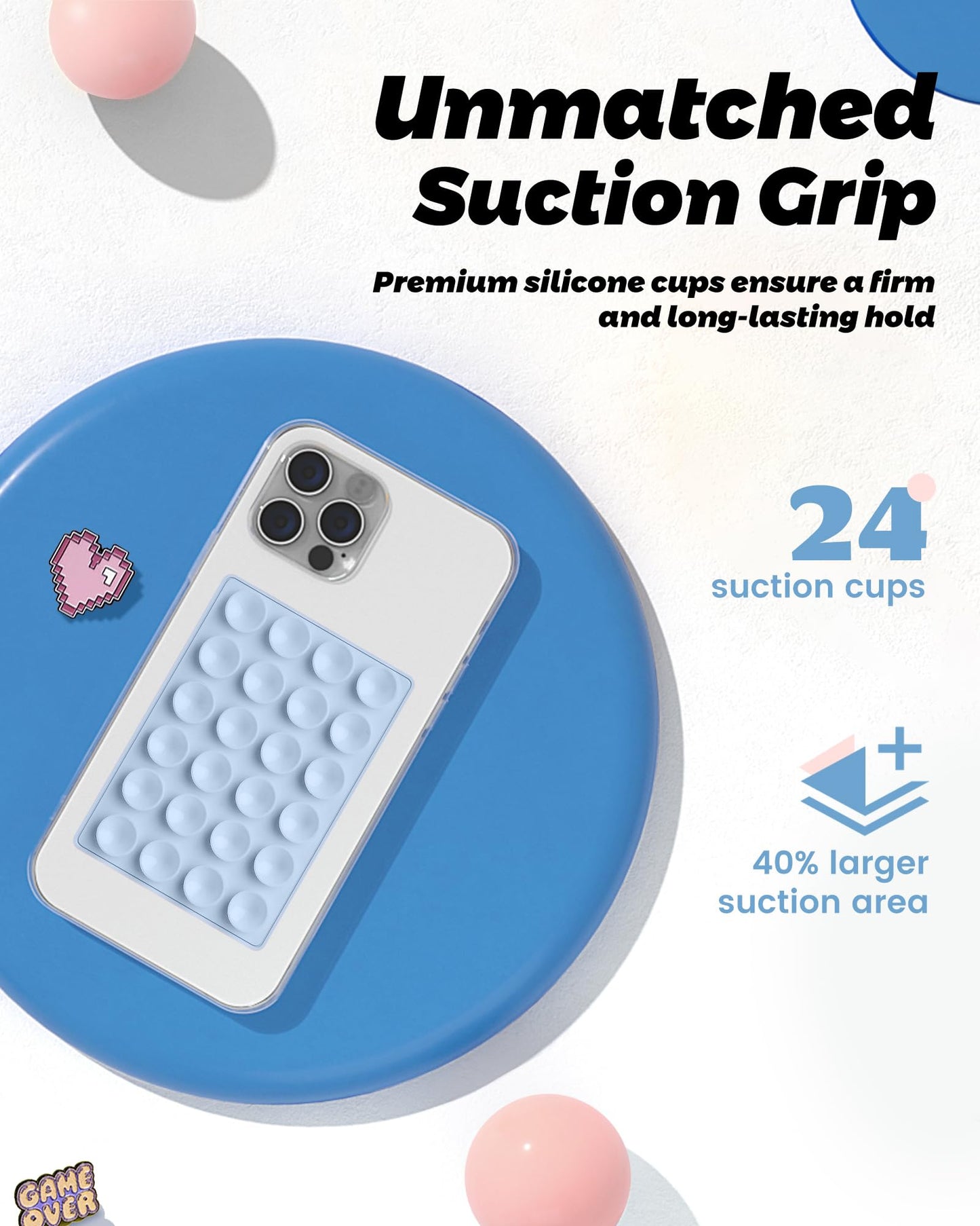 amBand Magnetic Suction Mirror Window Phone Holder, Sticky Grip Double Sided Mount for iPhone, Gym Bathroom Kitchen, Hands-Free for Makeup FaceTime Shower Viewing with MagSafe Accessories, Frost White