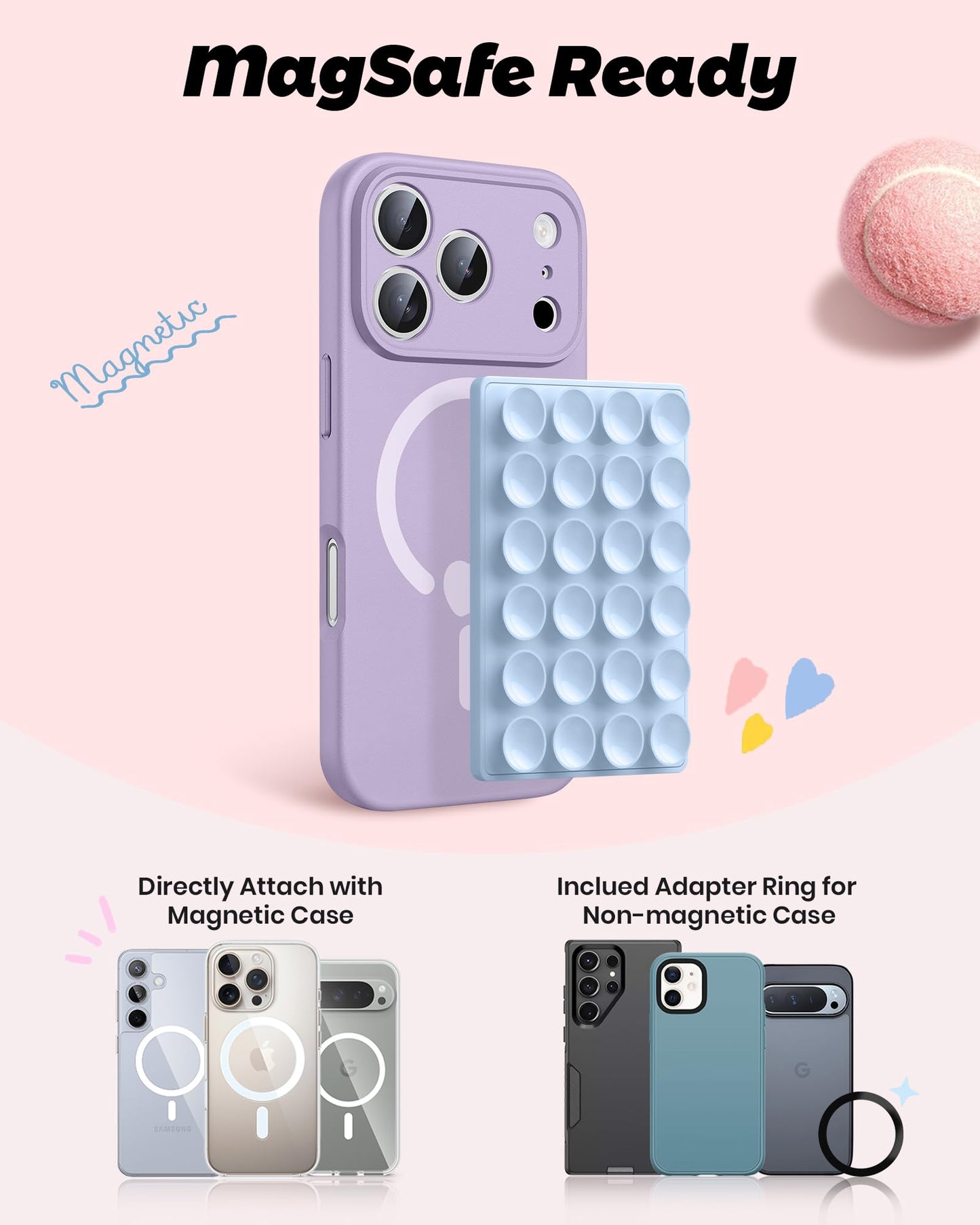 amBand Magnetic Suction Mirror Window Phone Holder, Sticky Grip Double Sided Mount for iPhone, Gym Bathroom Kitchen, Hands-Free for Makeup FaceTime Shower Viewing with MagSafe Accessories, Frost White