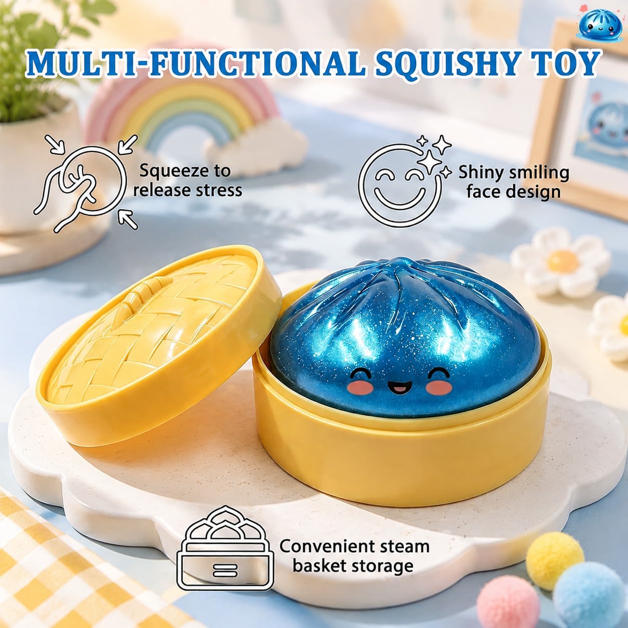 Dumpling Squishies, Glitter Dumpling, Glitter Dumplings Squishy with Box, Dumplings Sensory Squeeze Toy for Stress Relief Stretchy Desk Toys (Gold)