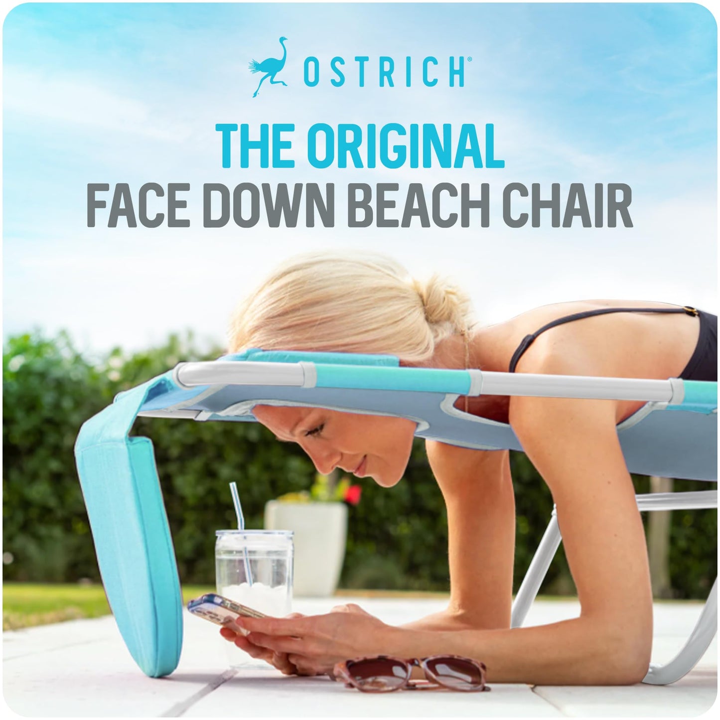Ostrich the Original Chaise 72 x 22 Inch Lounge Portable Reclining Lounger, Outdoor Patio, Beach, Lawn, Camping, or Pool Tanning Chair, Teal