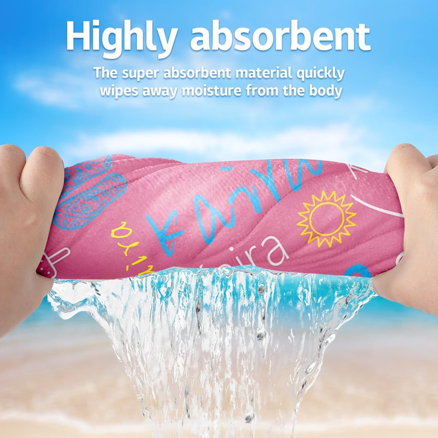 Personalized Beach Towels for Kids Adults - Custom Kids Beach Towels with Names- Customized Sand Free Quick Dry Striped Bath/Pool/Beach Towel for Boys Girls Women Men(Color1)