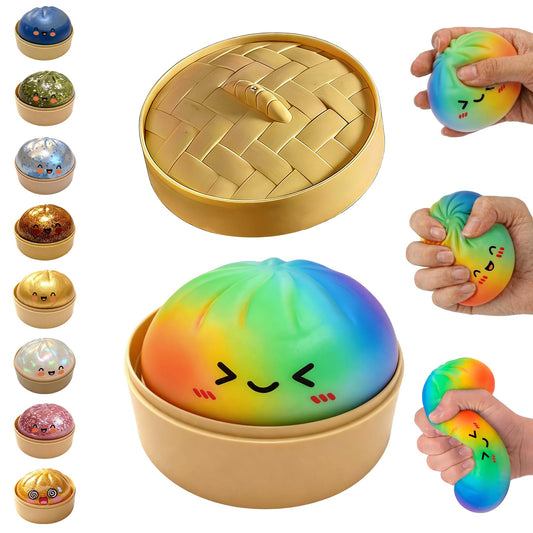 Glitter Dumpling Squishy,Dumpling Squishies,Glitter Dumpling Mystery Box,Colorful Dumpling Stress Balls Fidget,Jumbo Squishy Toy with Steamer Box Suitable for Adult use in Offices (Glitter White)