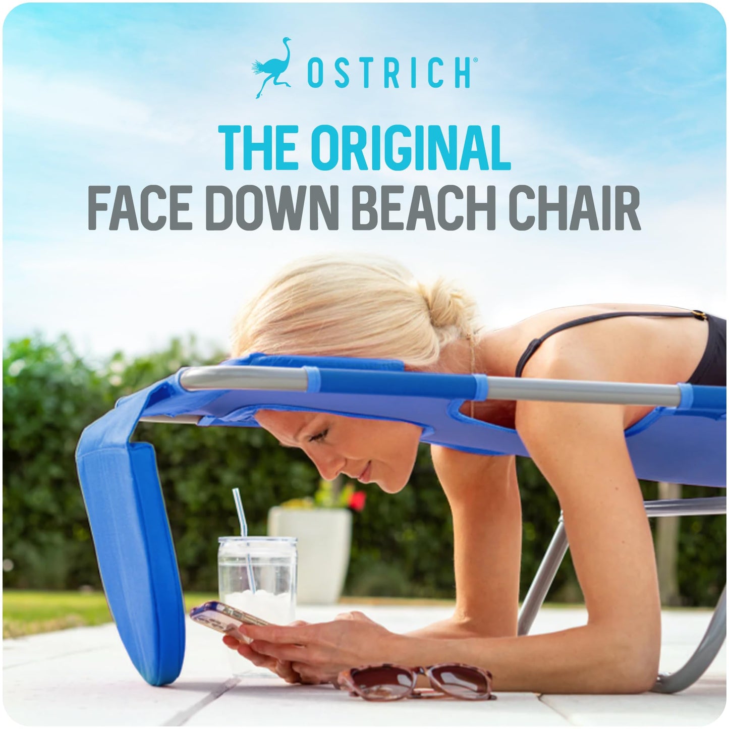 Ostrich the Original Chaise 72 x 22 Inch Lounge Portable Reclining Lounger, Outdoor Patio, Beach, Lawn, Camping, or Pool Tanning Chair, Teal