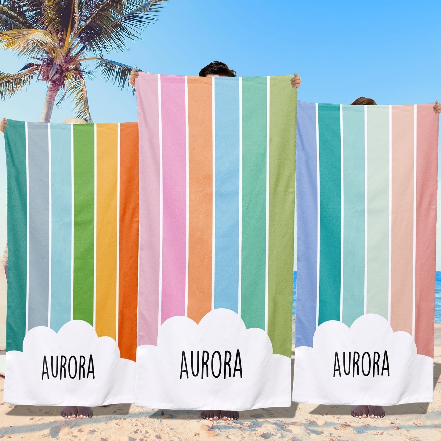 Personalized Beach Towels for Kids Adults - Custom Kids Beach Towels with Names- Customized Sand Free Quick Dry Striped Bath/Pool/Beach Towel for Boys Girls Women Men(Color1)