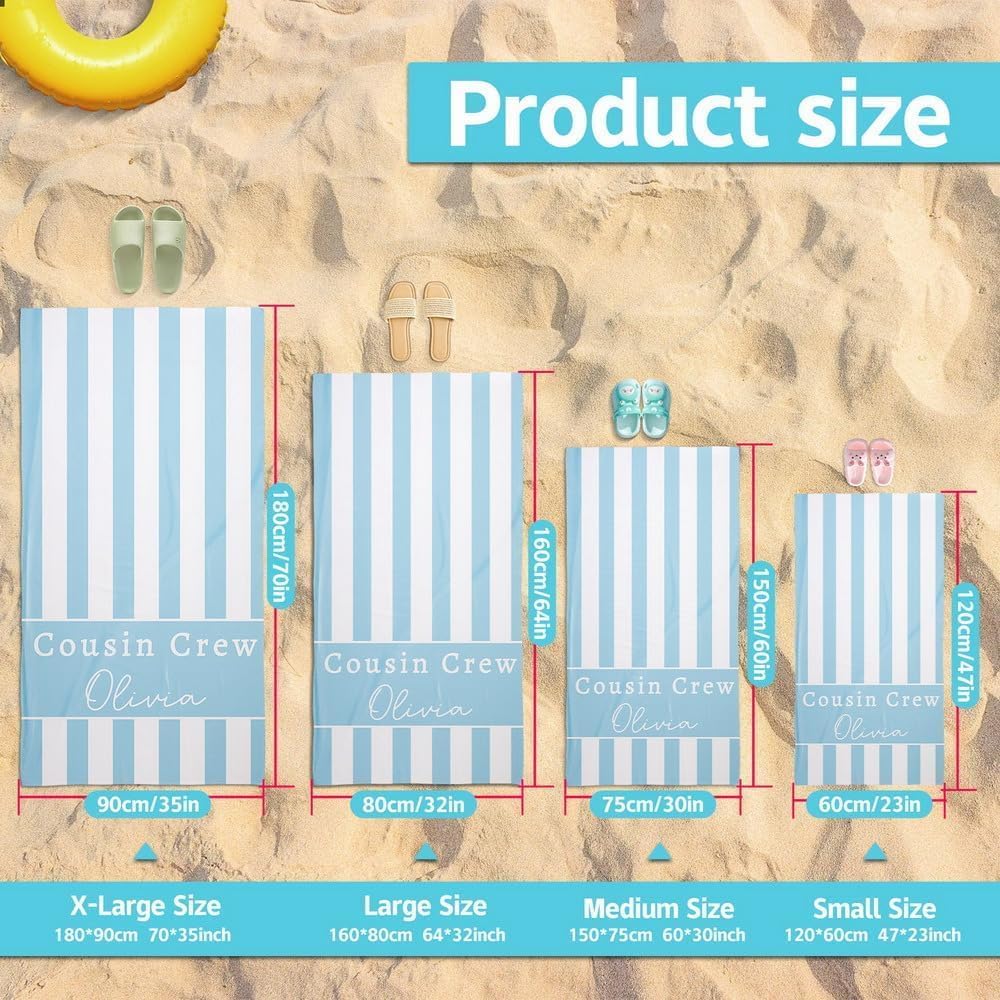 Personalized Beach Towels for Kids Adults - Custom Kids Beach Towels with Names- Customized Sand Free Quick Dry Striped Bath/Pool/Beach Towel for Boys Girls Women Men(Color1)