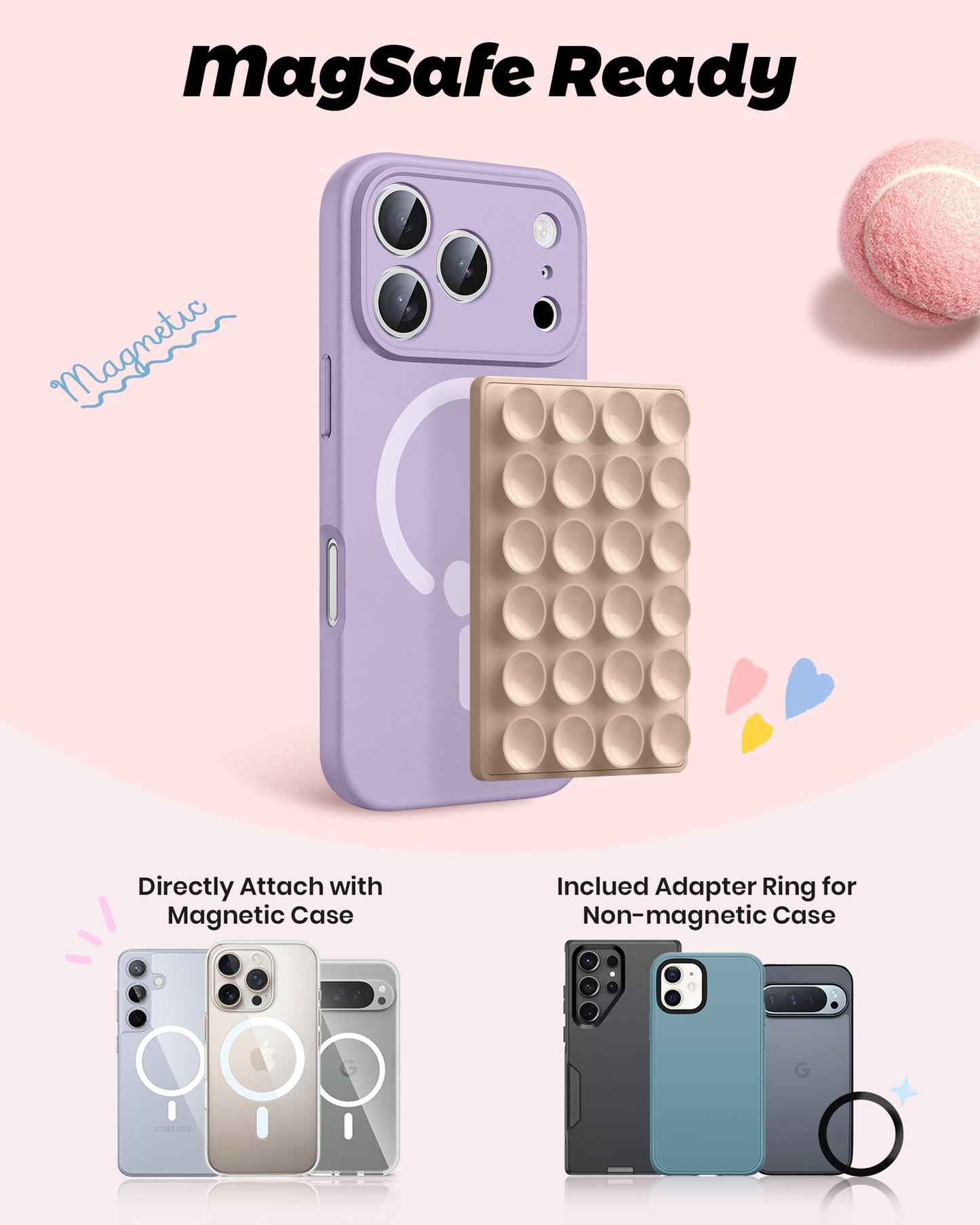 amBand Magnetic Suction Mirror Window Phone Holder, Sticky Grip Double Sided Mount for iPhone, Gym Bathroom Kitchen, Hands-Free for Makeup FaceTime Shower Viewing with MagSafe Accessories, Frost White