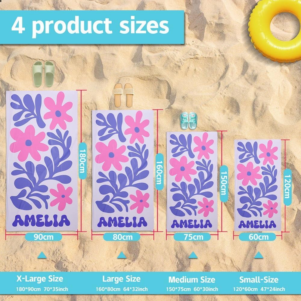 Personalized Beach Towels for Kids Adults - Custom Kids Beach Towels with Names- Customized Sand Free Quick Dry Striped Bath/Pool/Beach Towel for Boys Girls Women Men(Color1)