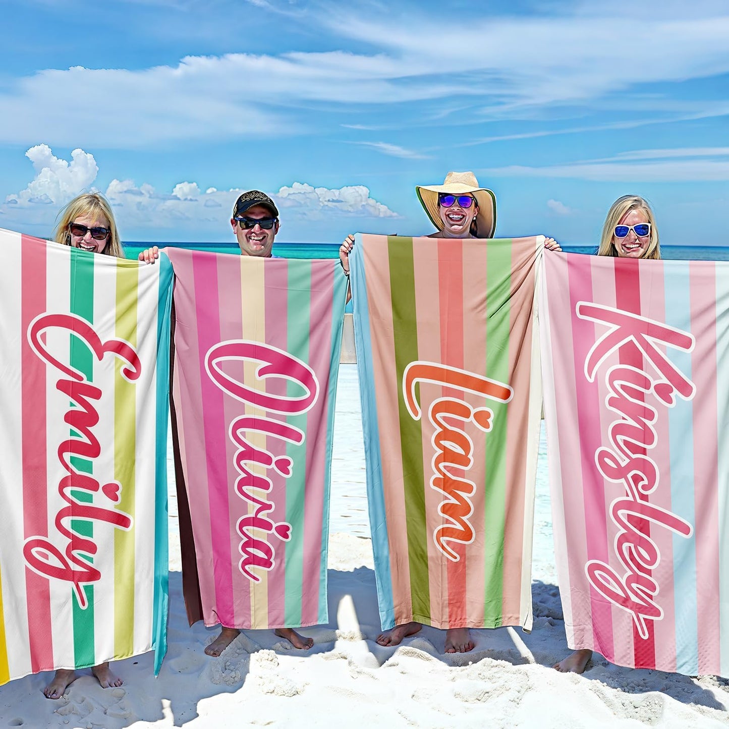Personalized Beach Towels for Kids Adults - Custom Kids Beach Towels with Names- Customized Sand Free Quick Dry Striped Bath/Pool/Beach Towel for Boys Girls Women Men(Color1)