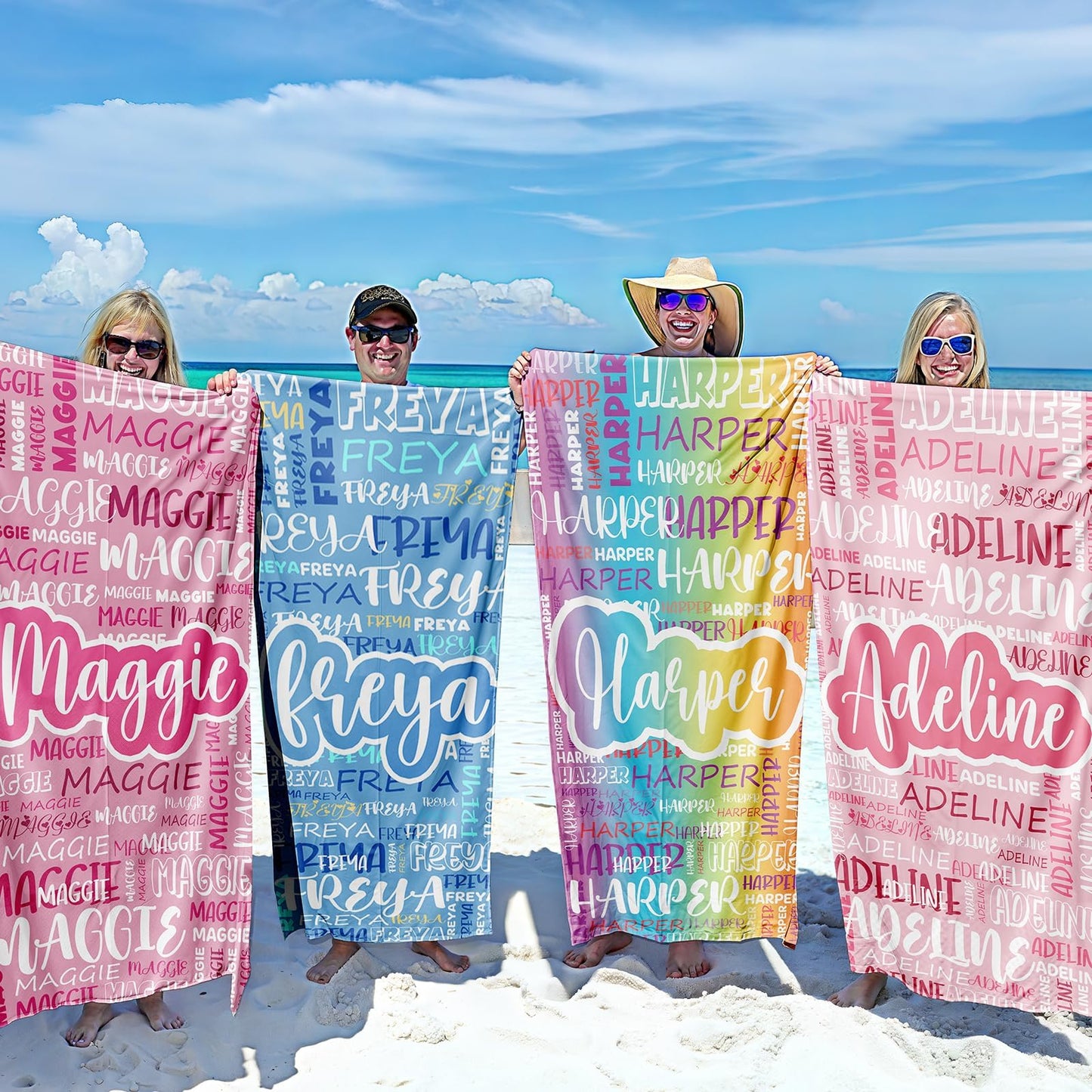 Personalized Beach Towels for Kids Adults - Custom Kids Beach Towels with Names- Customized Sand Free Quick Dry Striped Bath/Pool/Beach Towel for Boys Girls Women Men(Color1)