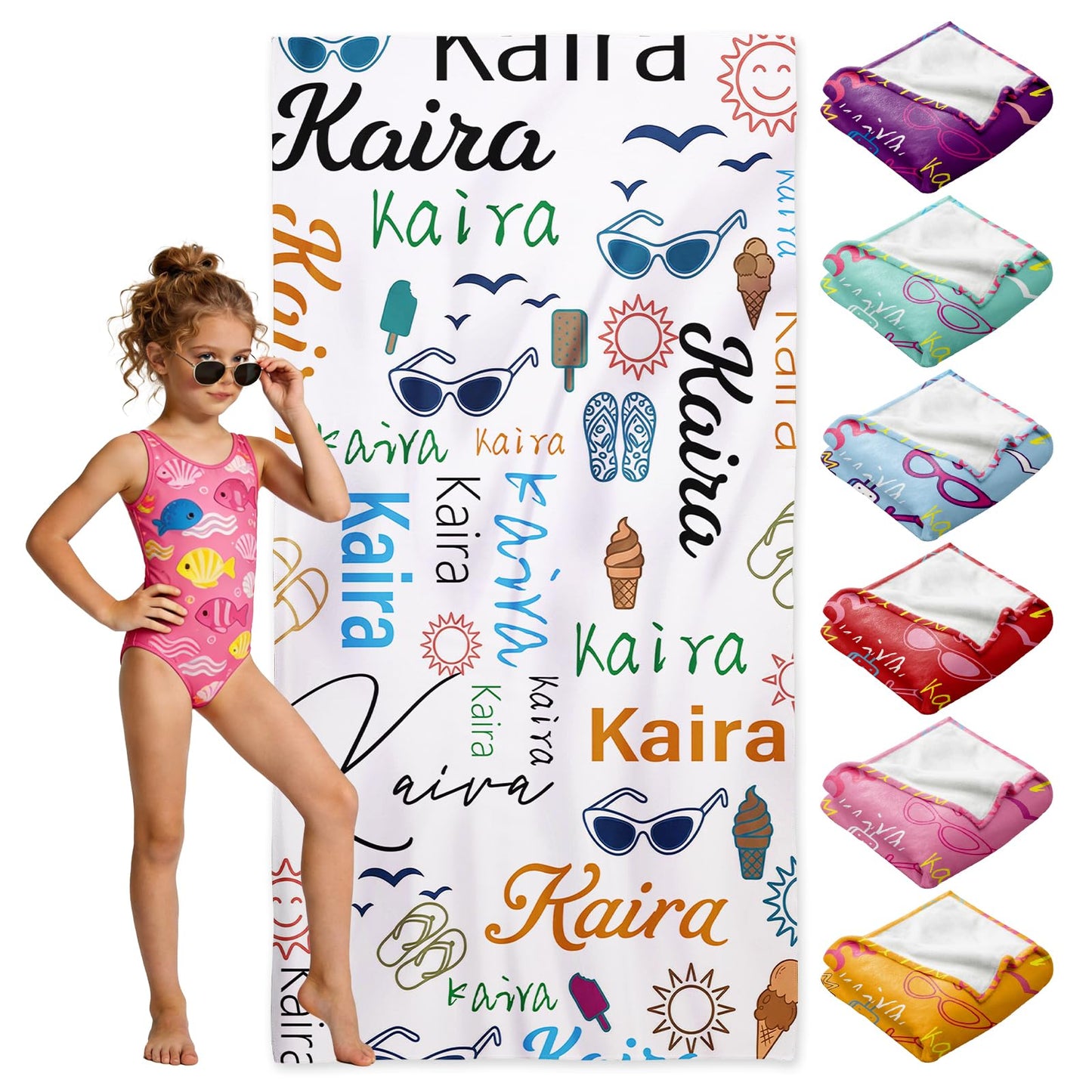 Personalized Beach Towels for Kids Adults - Custom Kids Beach Towels with Names- Customized Sand Free Quick Dry Striped Bath/Pool/Beach Towel for Boys Girls Women Men(Color1)
