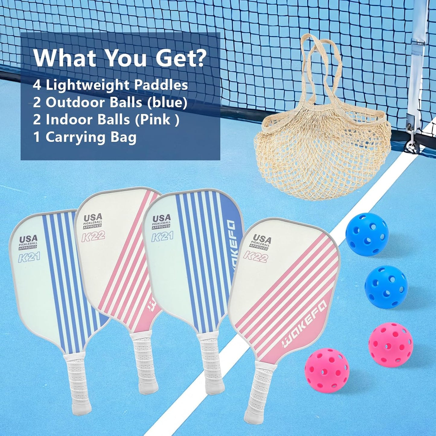 Pickleball Paddles Set- Premium Fiberglass Face & Polymer Honeycomb Core Pickleball Set Includes 4 Pickleball Paddles + 4 Pickleball Balls + 1 Bag,Pickleballs Paddle Pack Gifts for Beginner&Pro