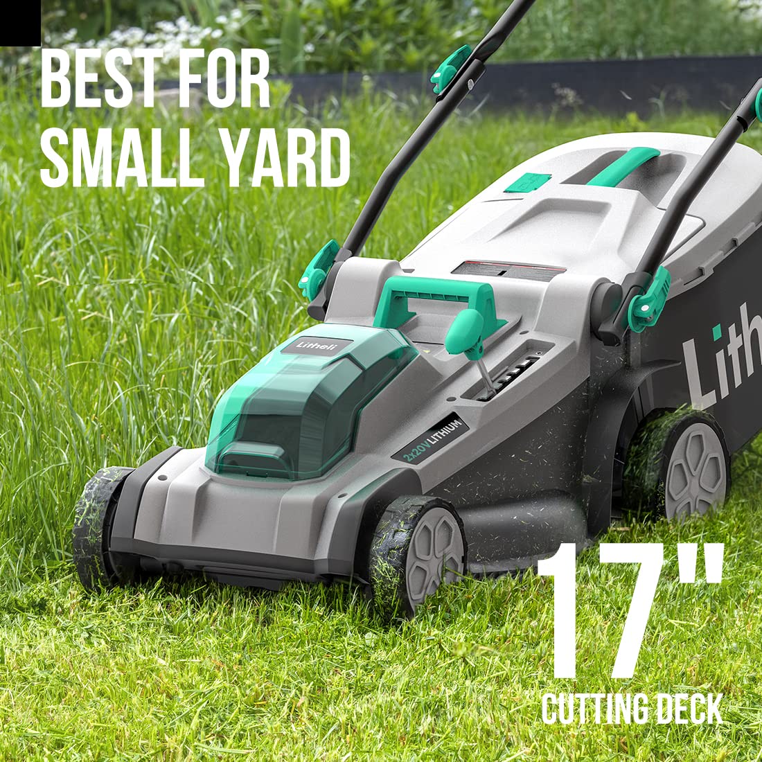 Litheli 18-inch 40V Brushless Lawn Mower for Garden Yards, Lightweight Cordless Lawn Mower Battery Powered with 6-Position Height Adjustment, 2x5.0Ah Battery Included