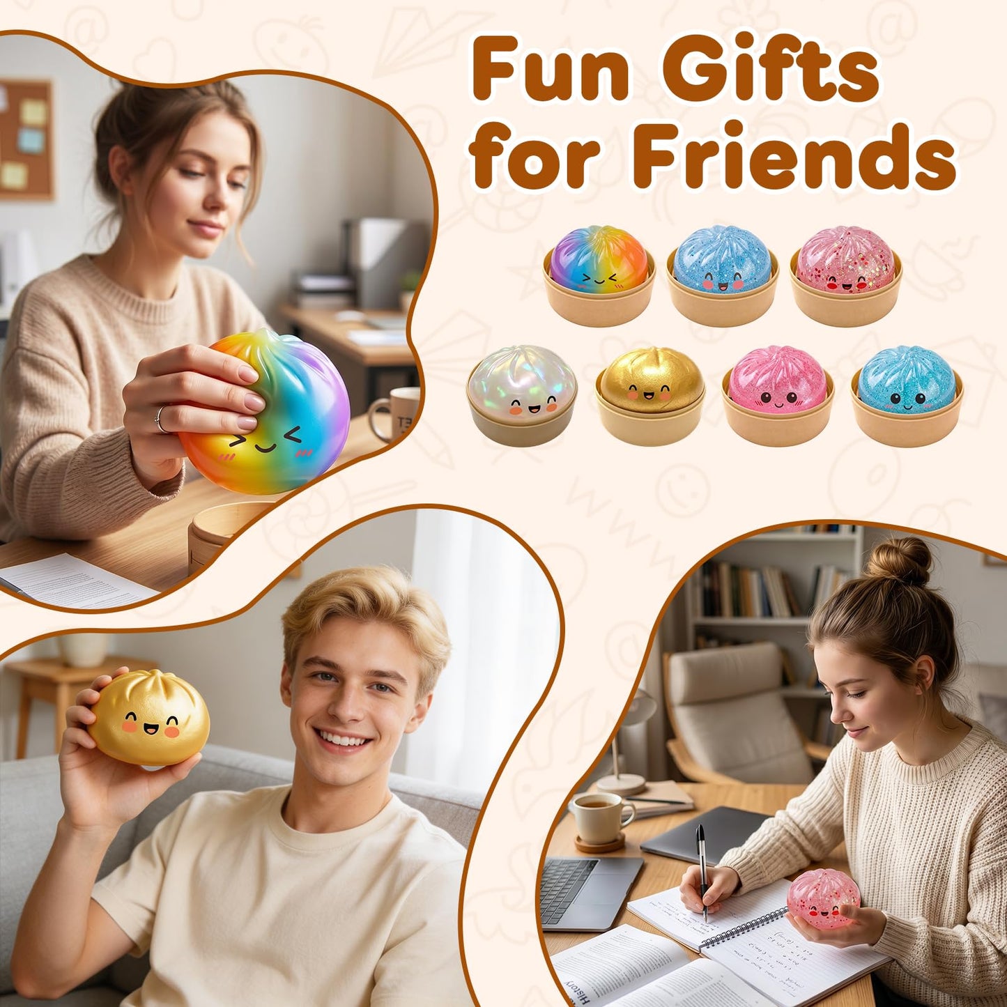 Glitter Dumpling Squishy,Dumpling Squishies,Glitter Dumpling Mystery Box,Colorful Dumpling Stress Balls Fidget,Jumbo Squishy Toy with Steamer Box Suitable for Adult use in Offices (Glitter White)