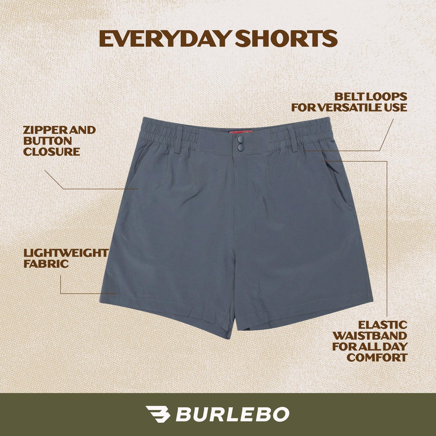 BURLEBO Men’s Everyday Shorts – Lightweight Casual Shorts with Stretch Fabric and Functional Pockets