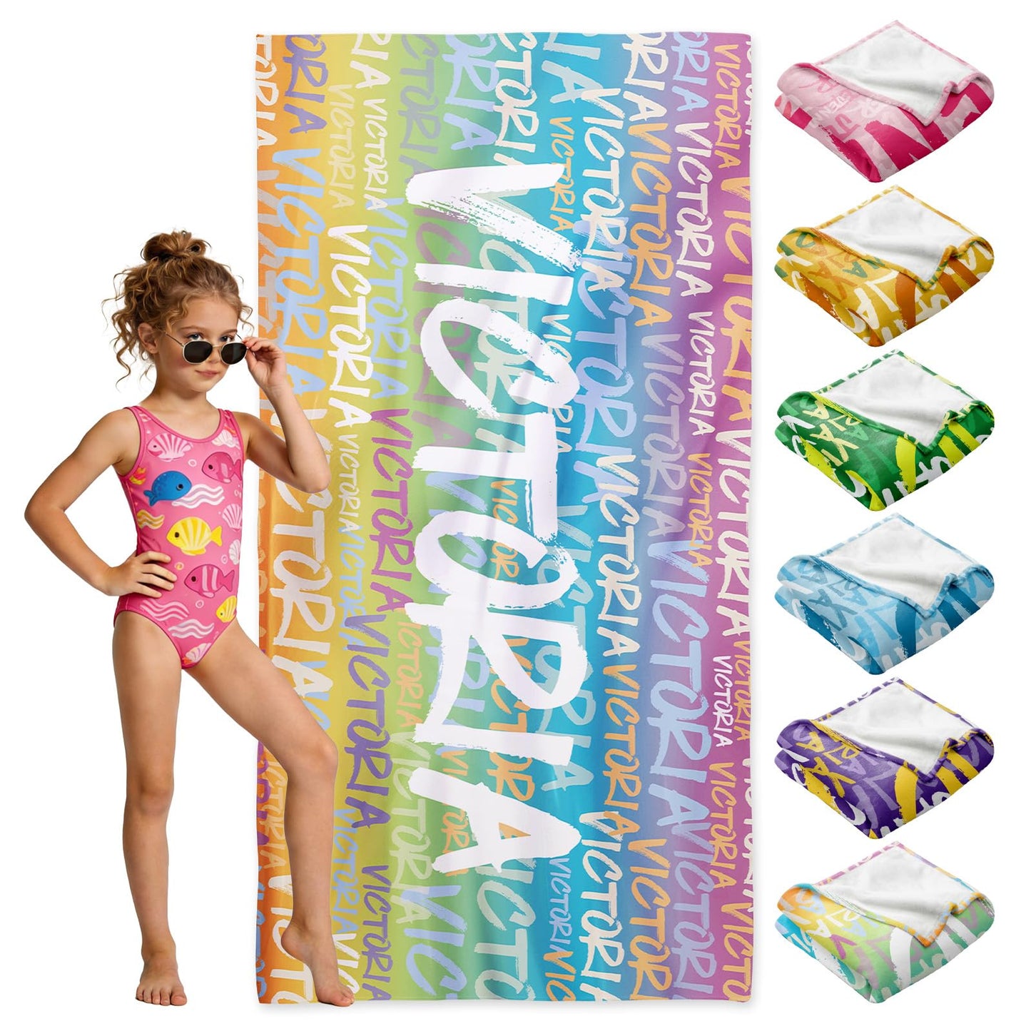 Personalized Beach Towels for Kids Adults - Custom Kids Beach Towels with Names- Customized Sand Free Quick Dry Striped Bath/Pool/Beach Towel for Boys Girls Women Men(Color1)