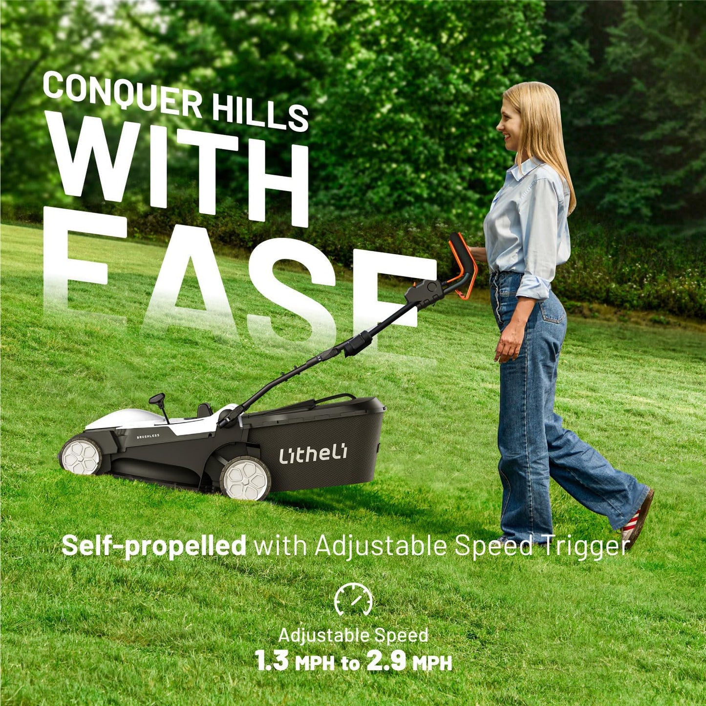 Litheli 18-inch 40V Brushless Lawn Mower for Garden Yards, Lightweight Cordless Lawn Mower Battery Powered with 6-Position Height Adjustment, 2x5.0Ah Battery Included