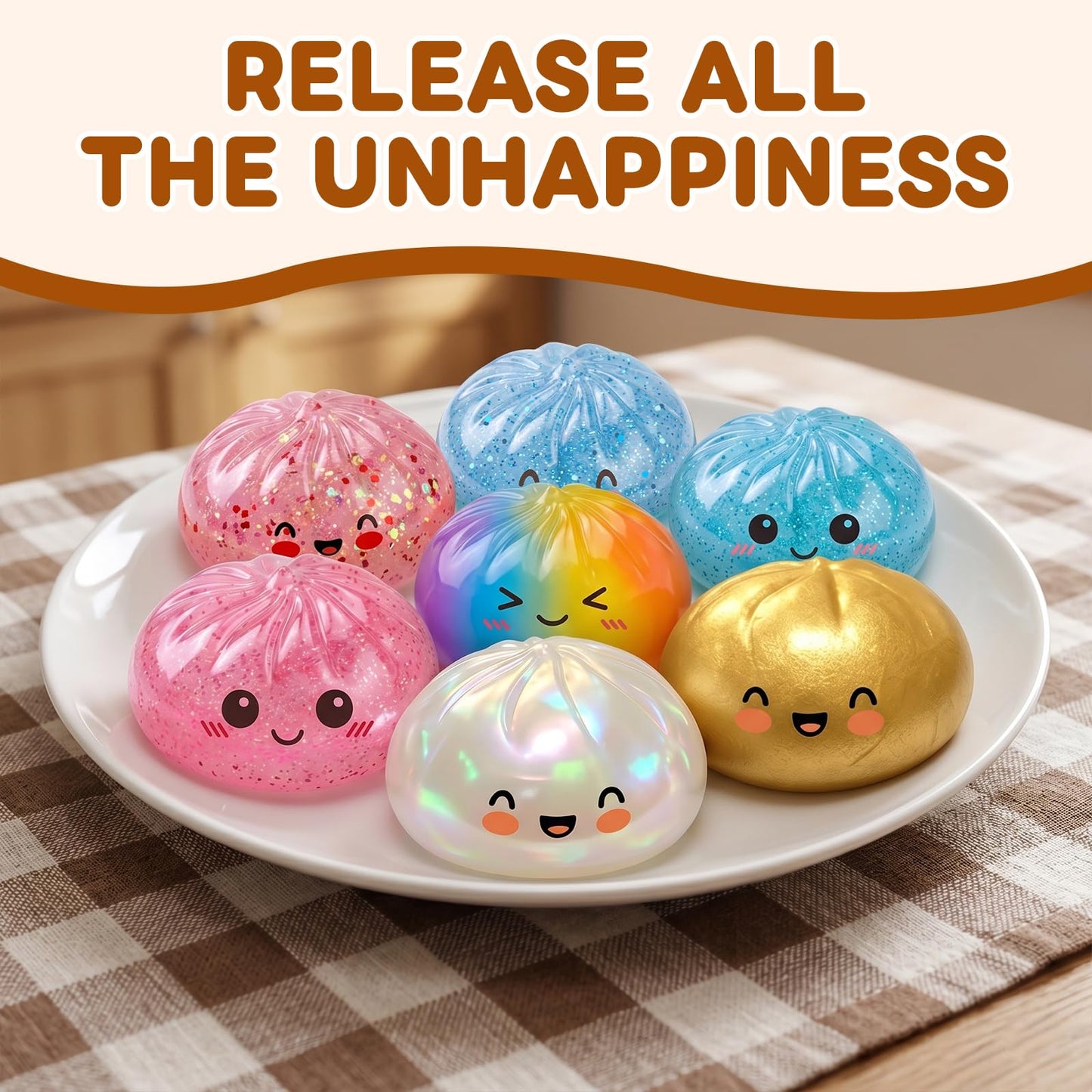 Glitter Dumpling Squishy,Dumpling Squishies,Glitter Dumpling Mystery Box,Colorful Dumpling Stress Balls Fidget,Jumbo Squishy Toy with Steamer Box Suitable for Adult use in Offices (Glitter White)
