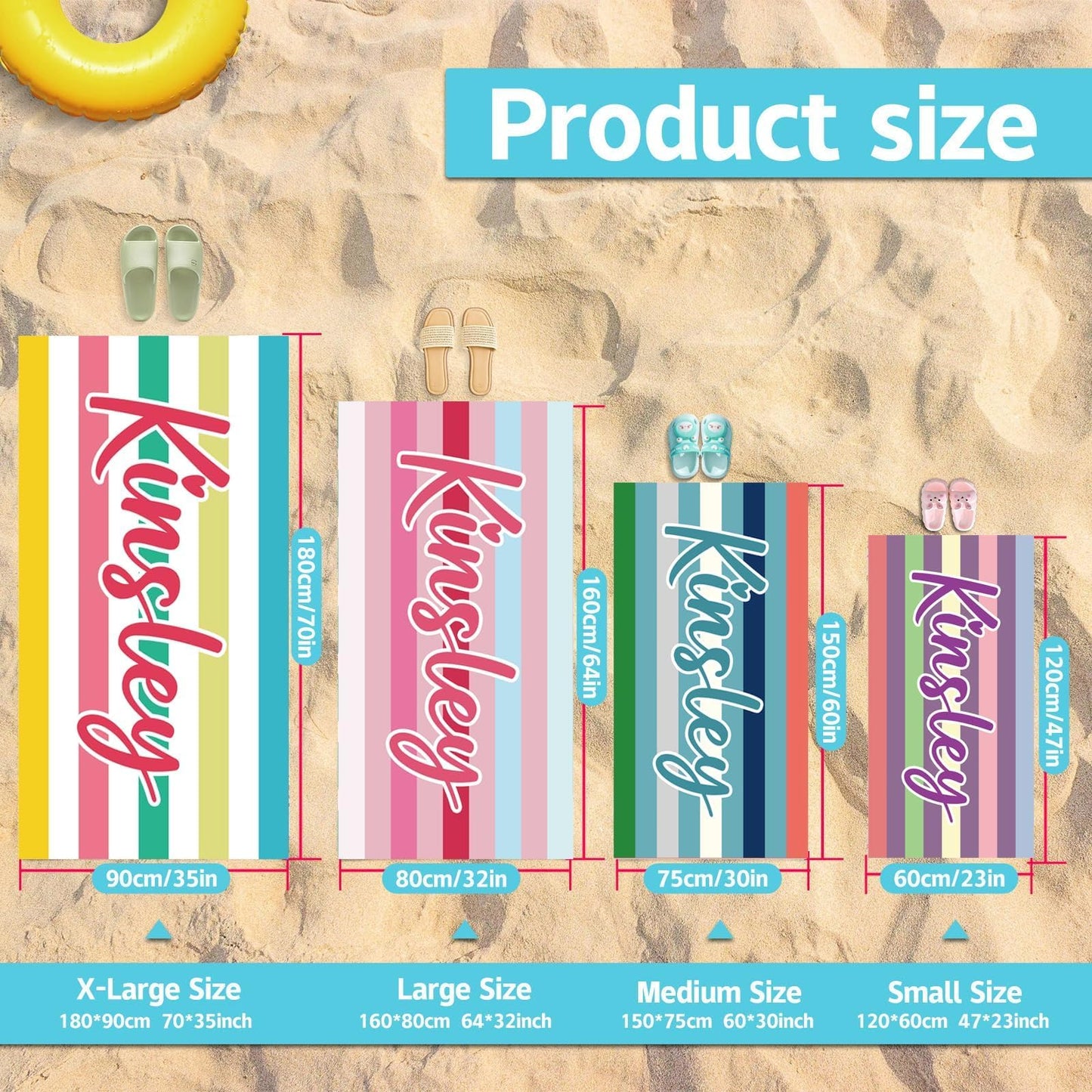 Personalized Beach Towels for Kids Adults - Custom Kids Beach Towels with Names- Customized Sand Free Quick Dry Striped Bath/Pool/Beach Towel for Boys Girls Women Men(Color1)