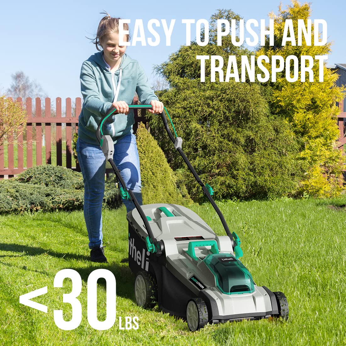 Litheli 18-inch 40V Brushless Lawn Mower for Garden Yards, Lightweight Cordless Lawn Mower Battery Powered with 6-Position Height Adjustment, 2x5.0Ah Battery Included