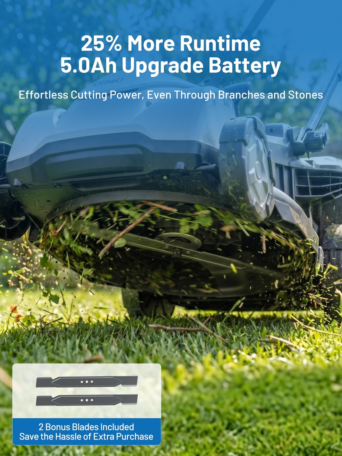Litheli 18-inch 40V Brushless Lawn Mower for Garden Yards, Lightweight Cordless Lawn Mower Battery Powered with 6-Position Height Adjustment, 2x5.0Ah Battery Included