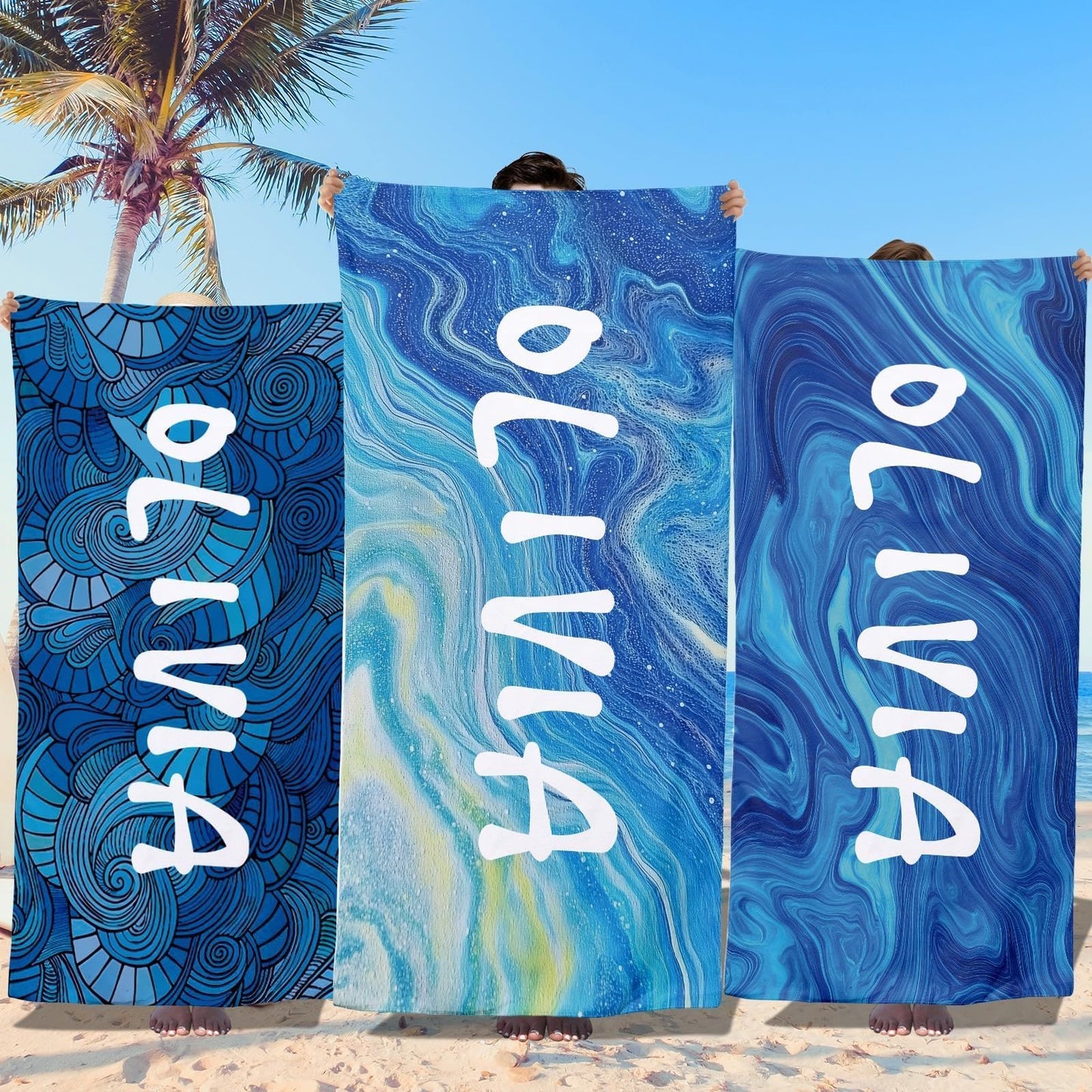 Personalized Beach Towels for Kids Adults - Custom Kids Beach Towels with Names- Customized Sand Free Quick Dry Striped Bath/Pool/Beach Towel for Boys Girls Women Men(Color1)