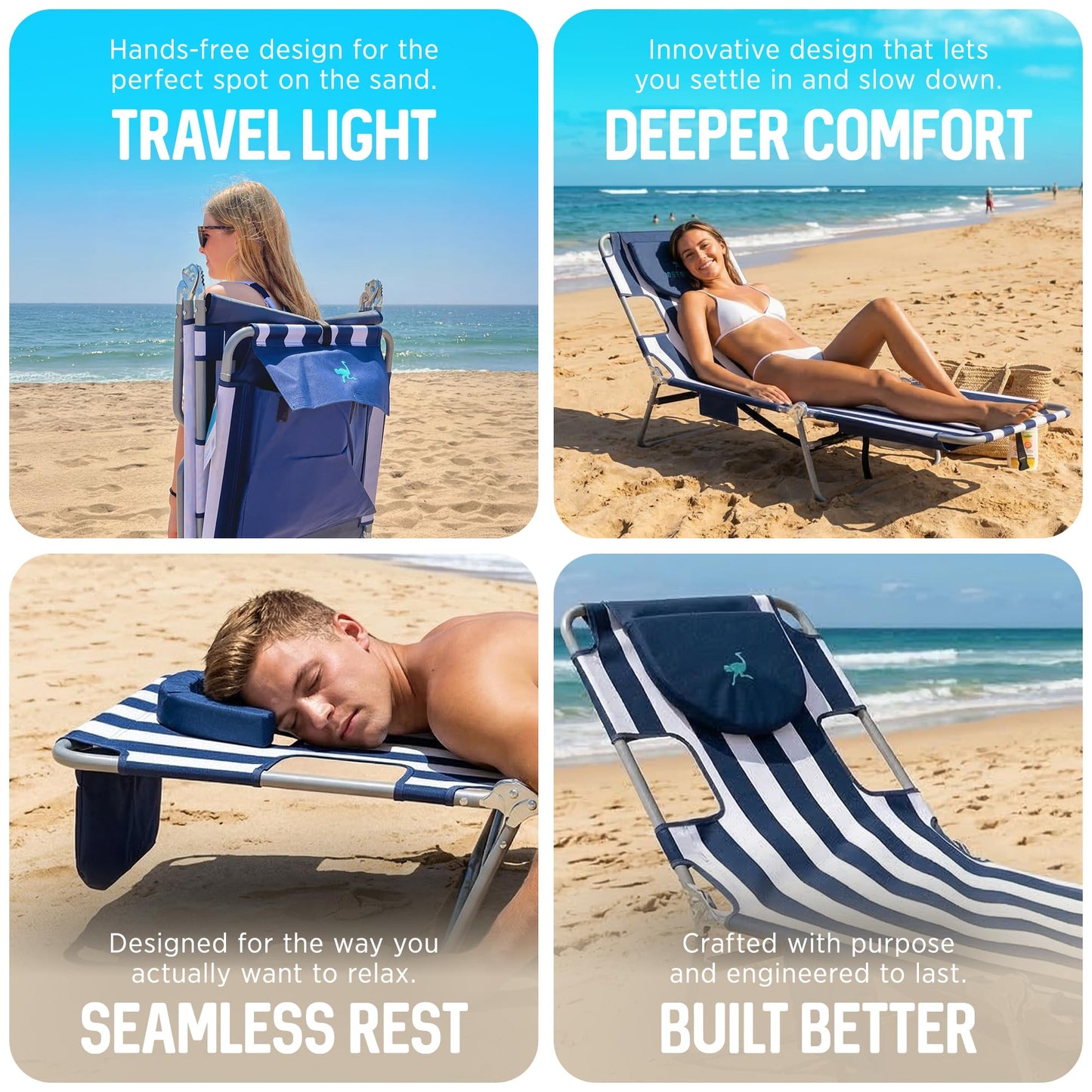 Ostrich the Original Chaise 72 x 22 Inch Lounge Portable Reclining Lounger, Outdoor Patio, Beach, Lawn, Camping, or Pool Tanning Chair, Teal