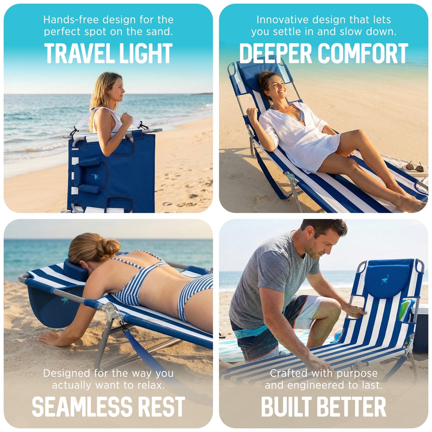 Ostrich the Original Chaise 72 x 22 Inch Lounge Portable Reclining Lounger, Outdoor Patio, Beach, Lawn, Camping, or Pool Tanning Chair, Teal