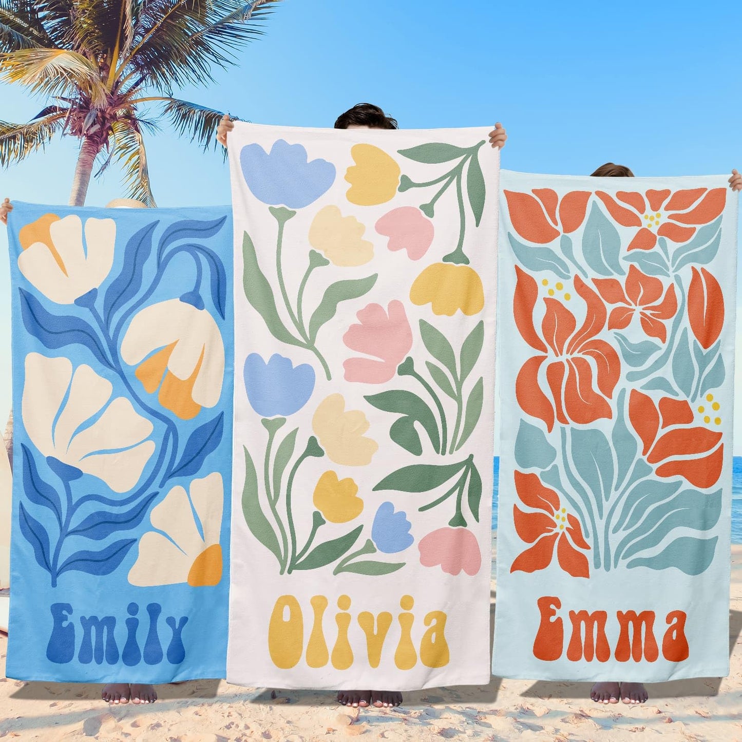 Personalized Beach Towels for Kids Adults - Custom Kids Beach Towels with Names- Customized Sand Free Quick Dry Striped Bath/Pool/Beach Towel for Boys Girls Women Men(Color1)